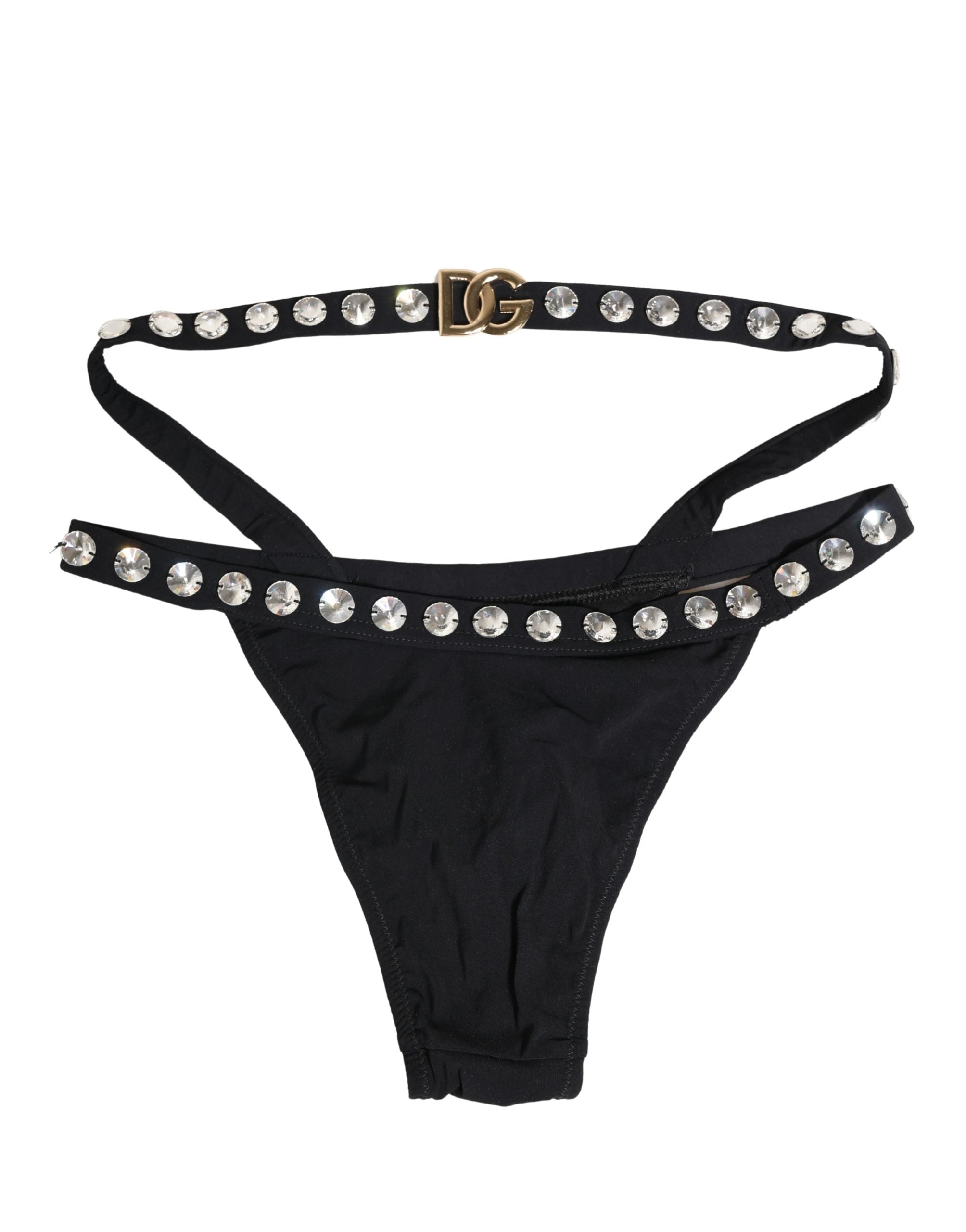 Dolce & Gabbana Black Crystal Embellished Bikini Bottom Women's Swimwear
