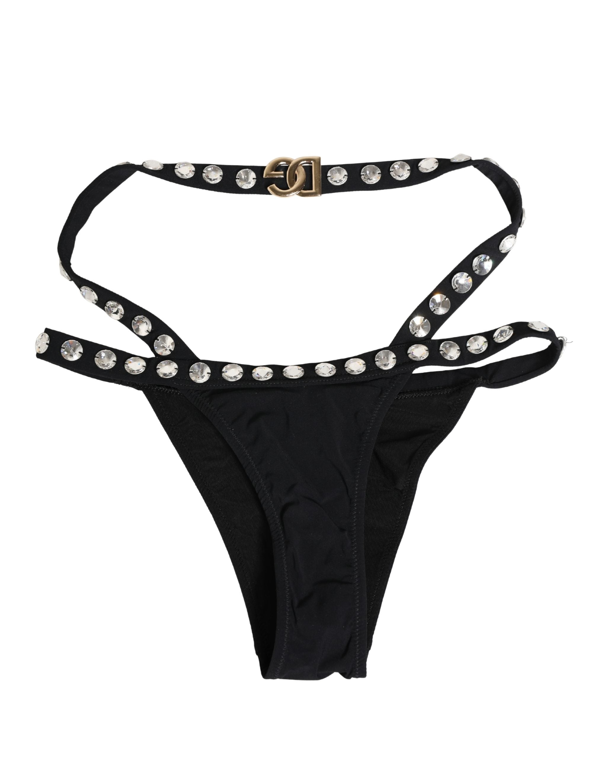 Dolce & Gabbana Black Crystal Embellished Bikini Bottom Women's Swimwear