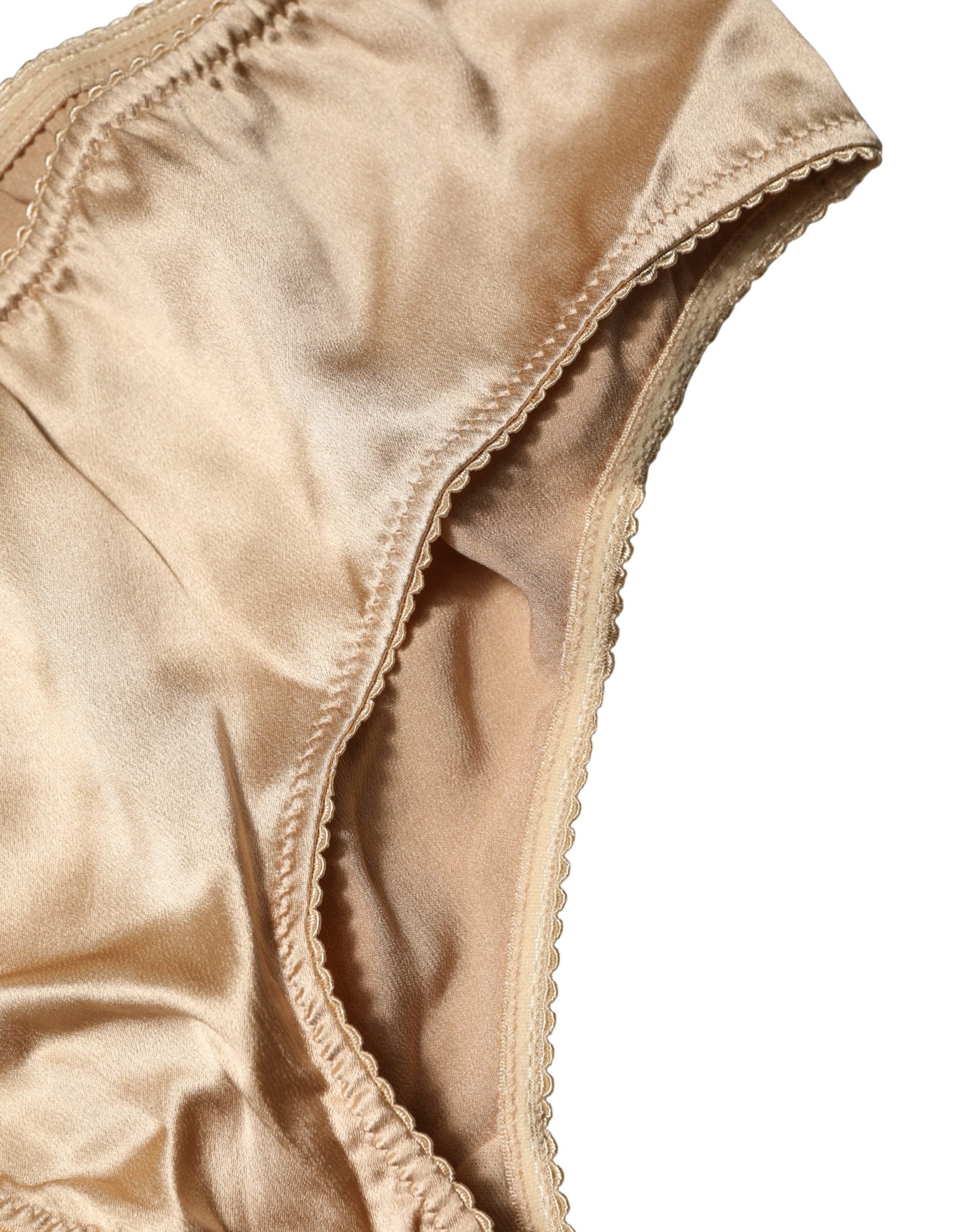 Dolce & Gabbana Beige Silk Stretch Mid Waist Brief Panty Women's Underwear