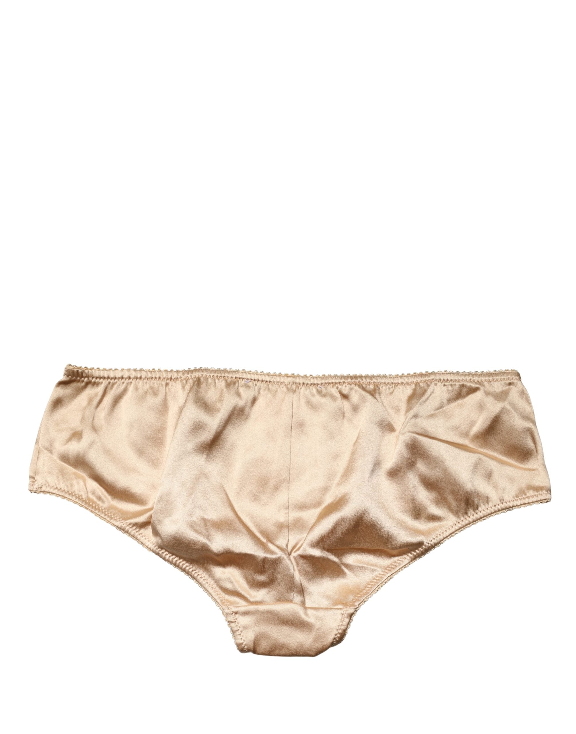 Dolce & Gabbana Beige Silk Stretch Mid Waist Brief Panty Women's Underwear