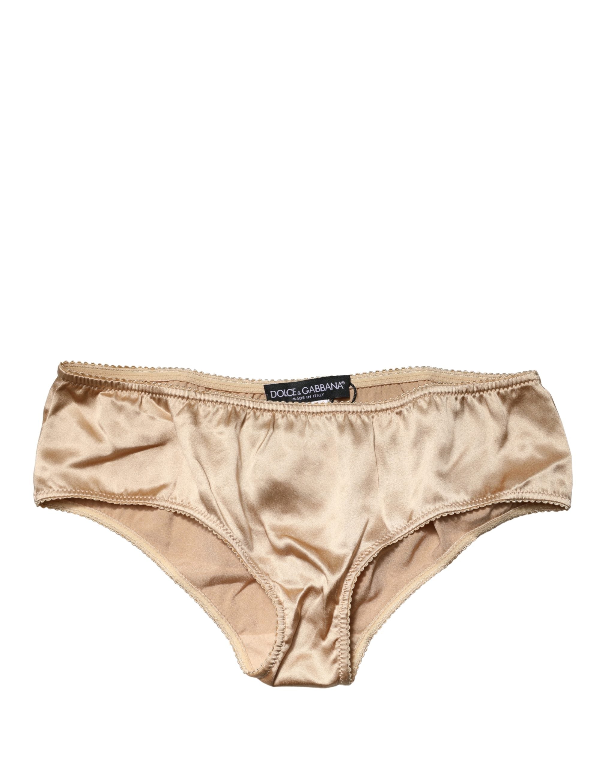 Dolce & Gabbana Beige Silk Stretch Mid Waist Brief Panty Women's Underwear