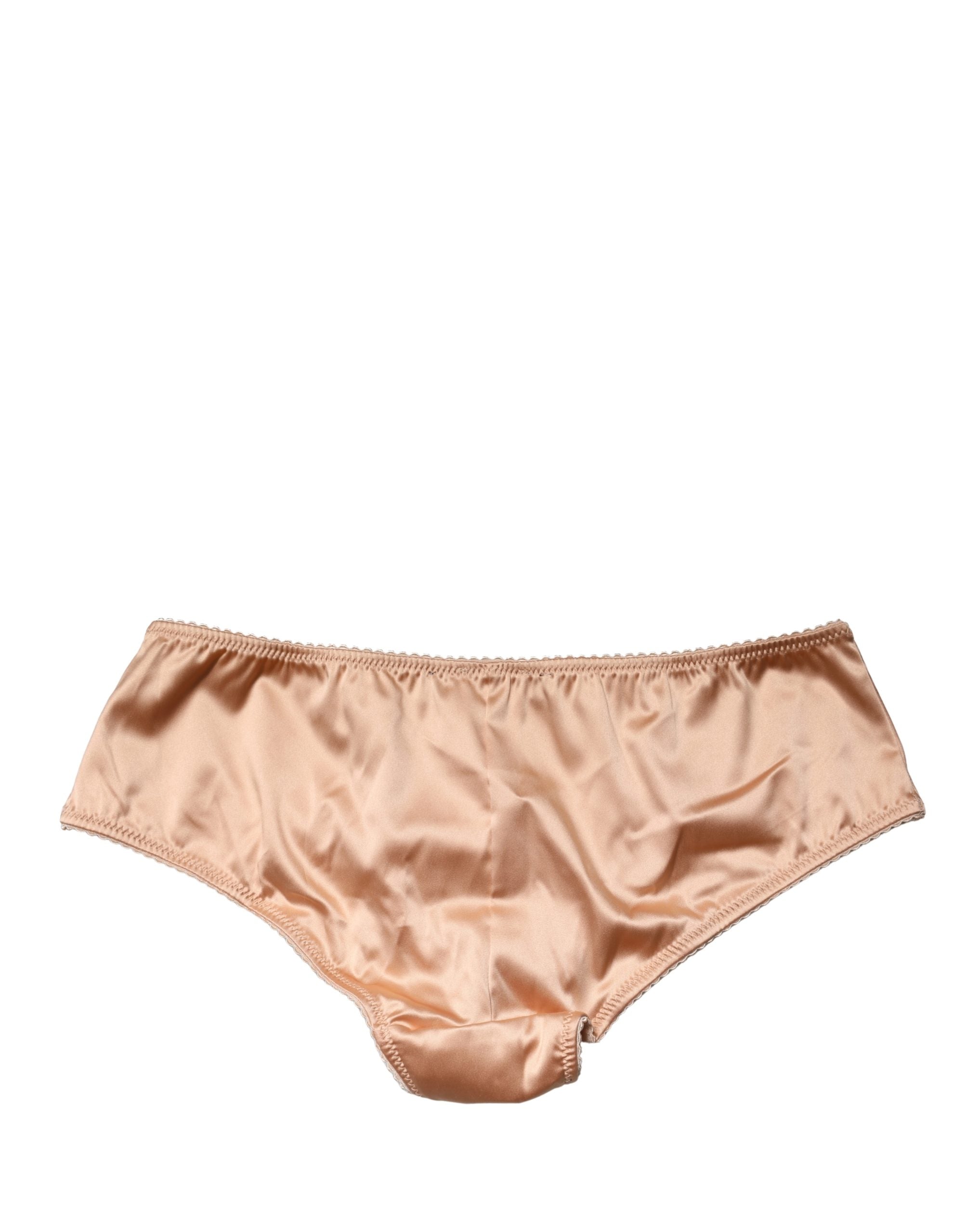 Dolce & Gabbana Beige Silk Stretch Mid Waist Brief Panty Women's Underwear