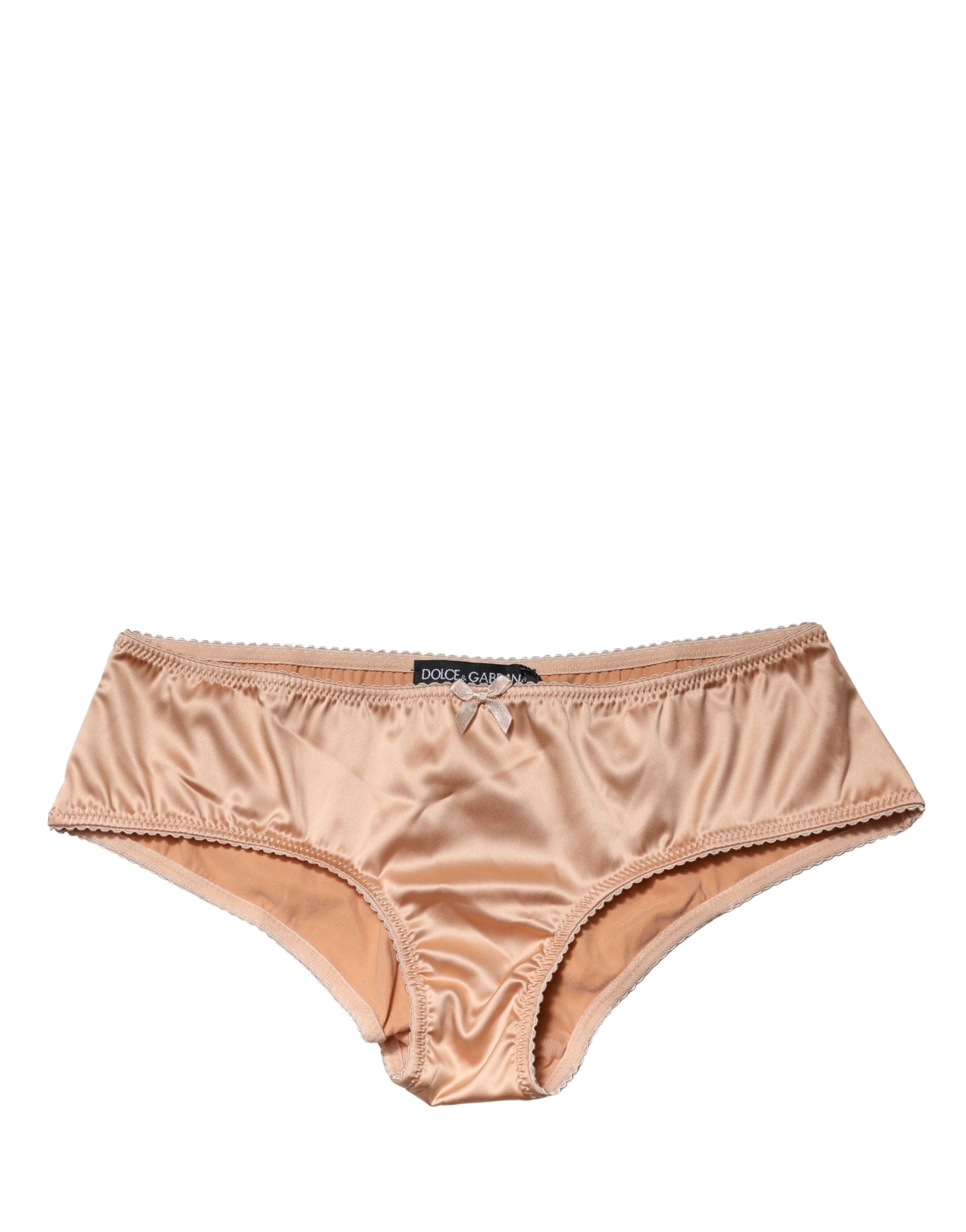Dolce & Gabbana Beige Silk Stretch Mid Waist Brief Panty Women's Underwear