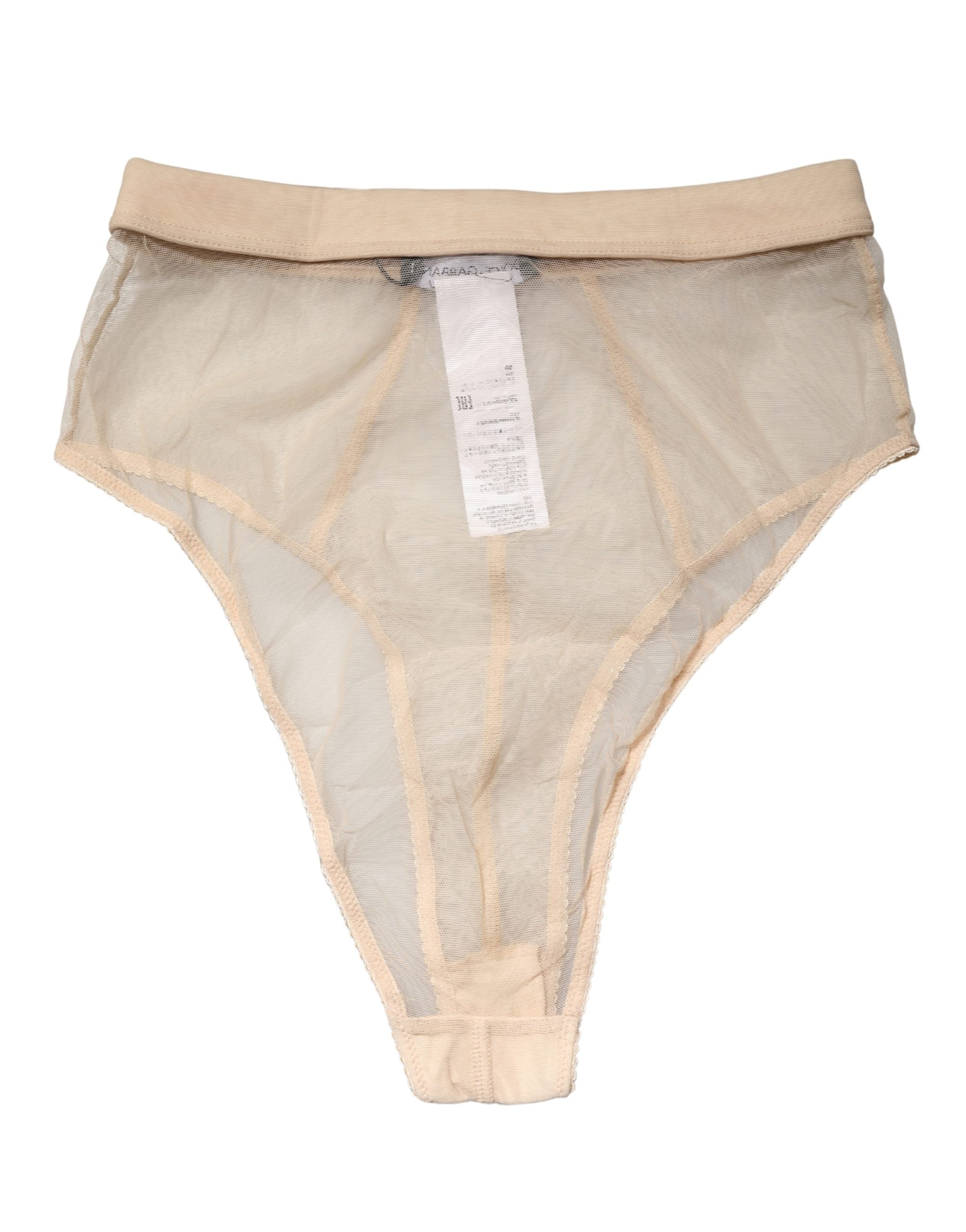 Dolce & Gabbana Beige Silk Blend High Waist Brief Panty Women's Underwear