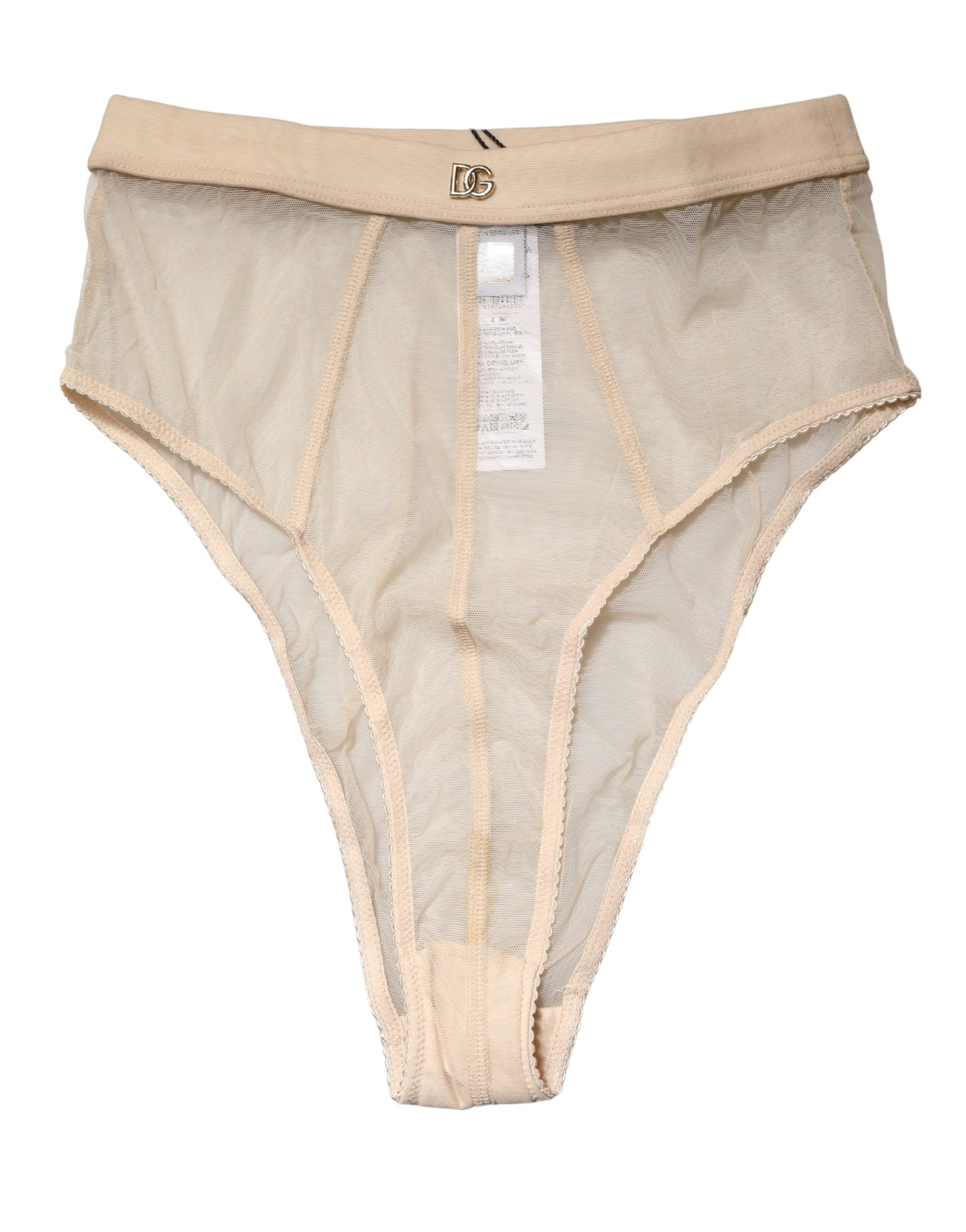 Dolce & Gabbana Beige Silk Blend High Waist Brief Panty Women's Underwear