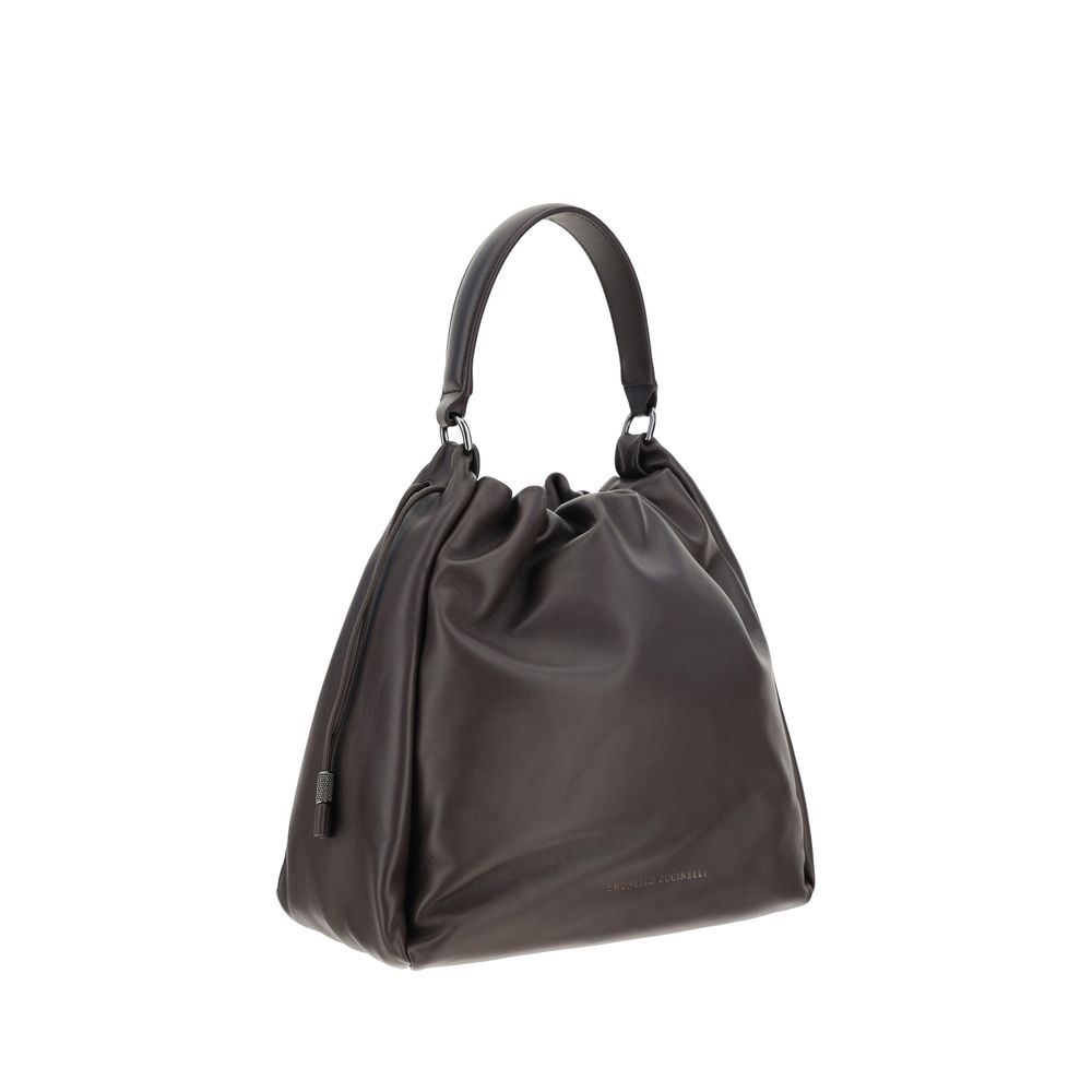 Brunello Cucinelli Brown Calf Leather Bos Taurus Shoulder Women's Bag