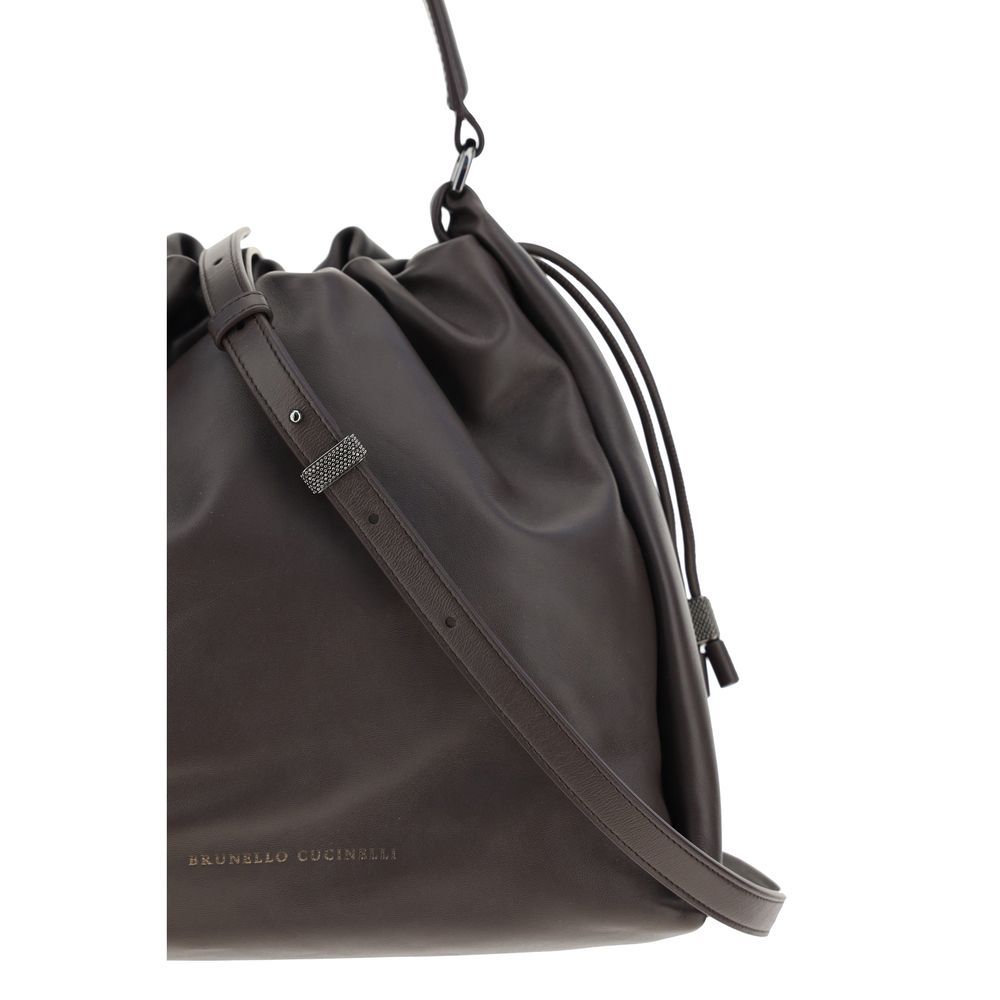 Brunello Cucinelli Brown Calf Leather Bos Taurus Shoulder Women's Bag