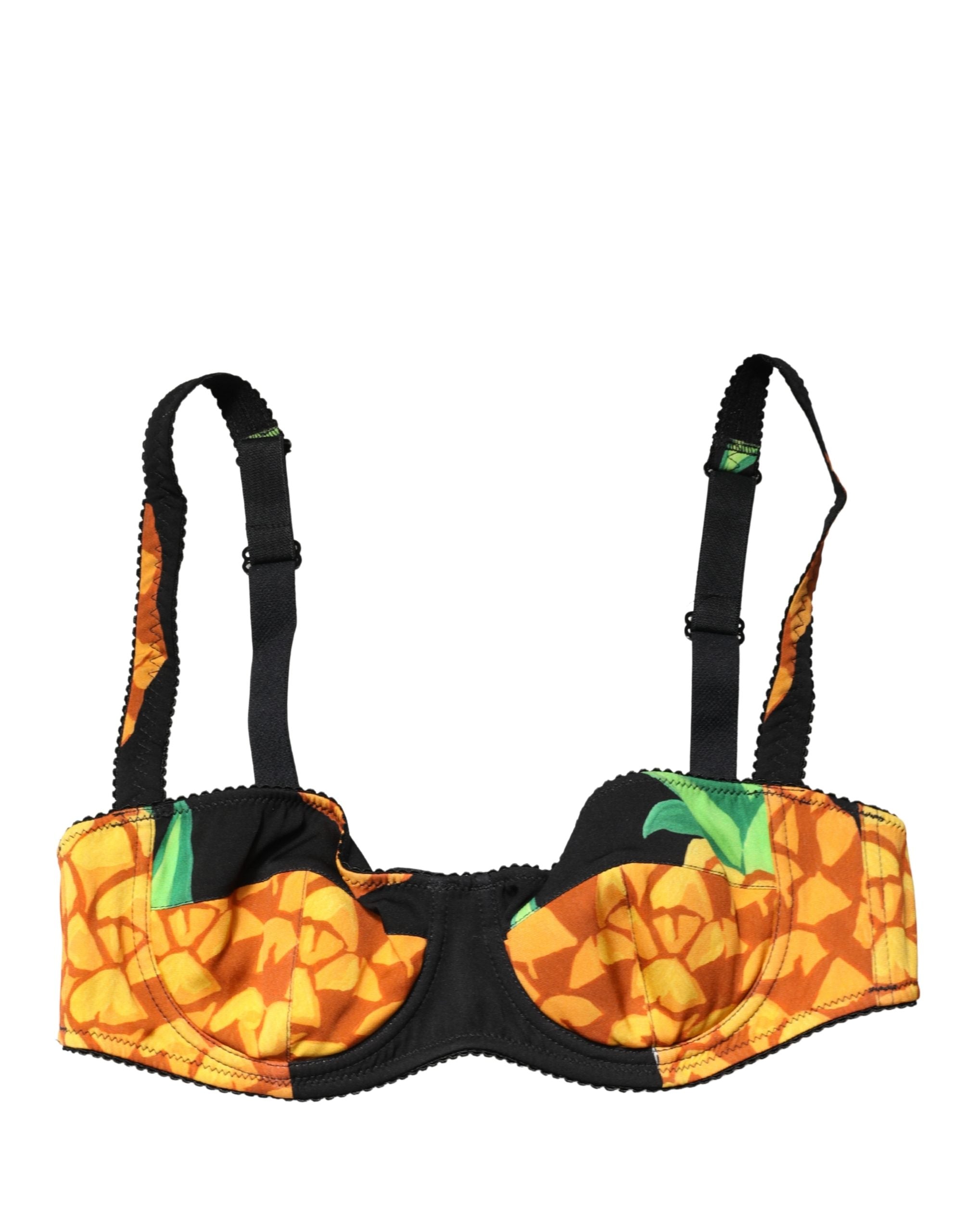 Dolce & Gabbana Black Pineapple Silk Balconette Bra Women's Underwear