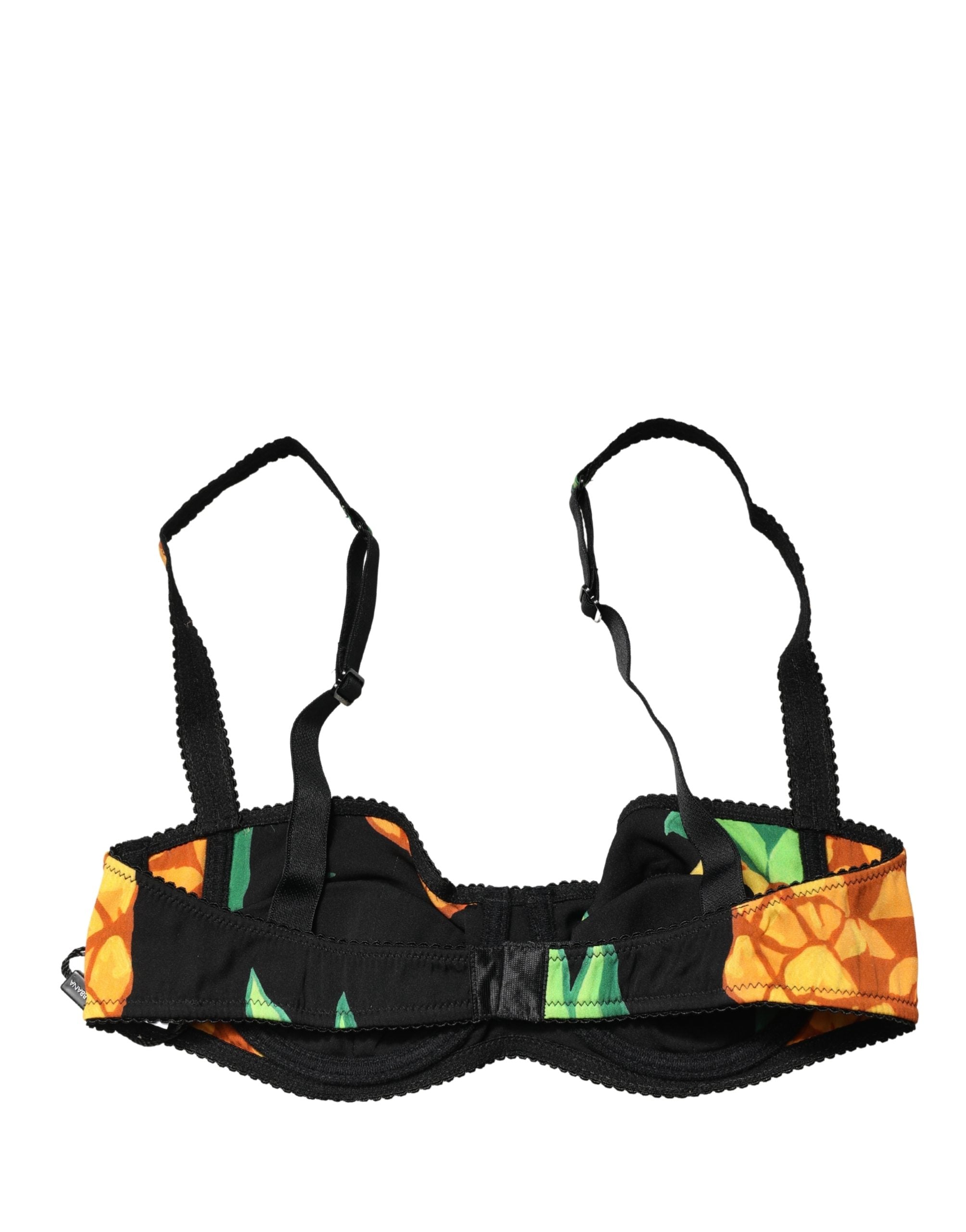 Dolce & Gabbana Black Pineapple Silk Balconette Bra Women's Underwear