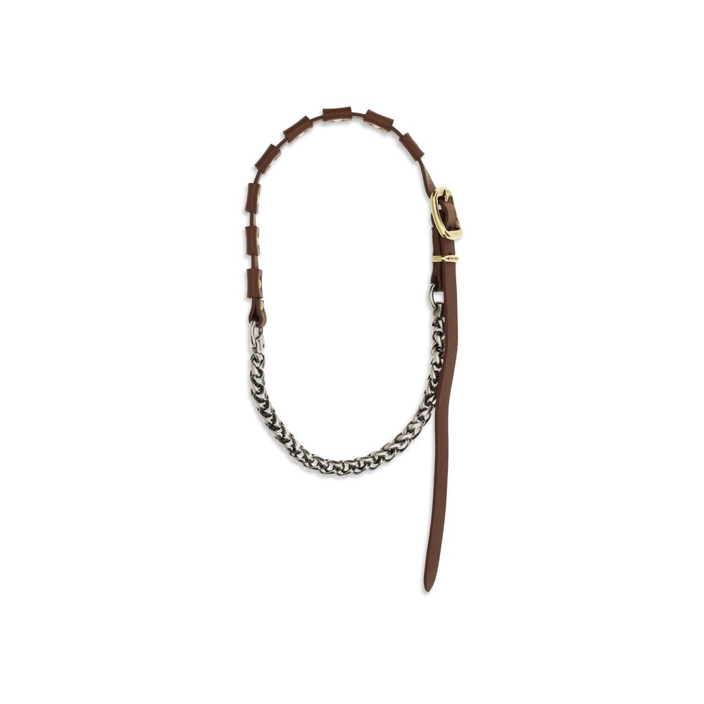 Miu Miu Brown Calf Leather Bos Taurus Women's Necklace