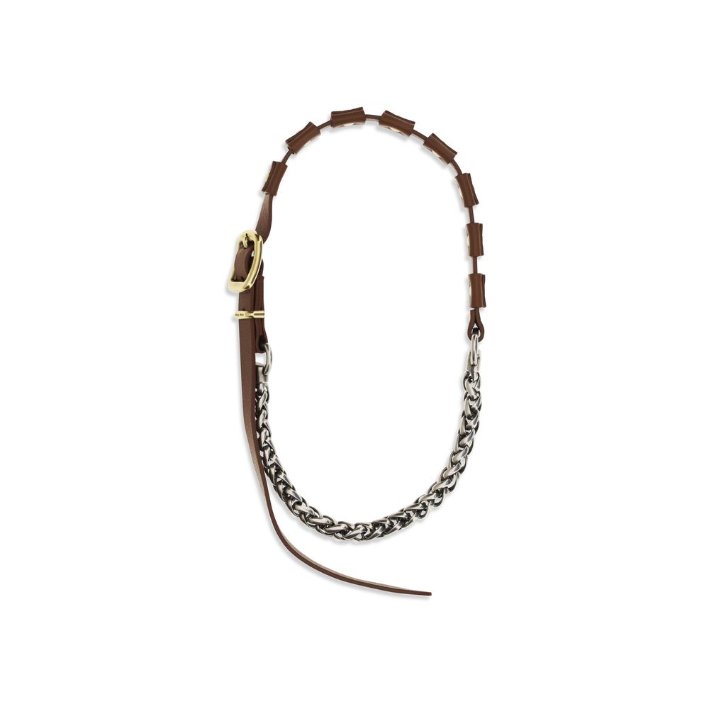 Miu Miu Brown Calf Leather Bos Taurus Women's Necklace