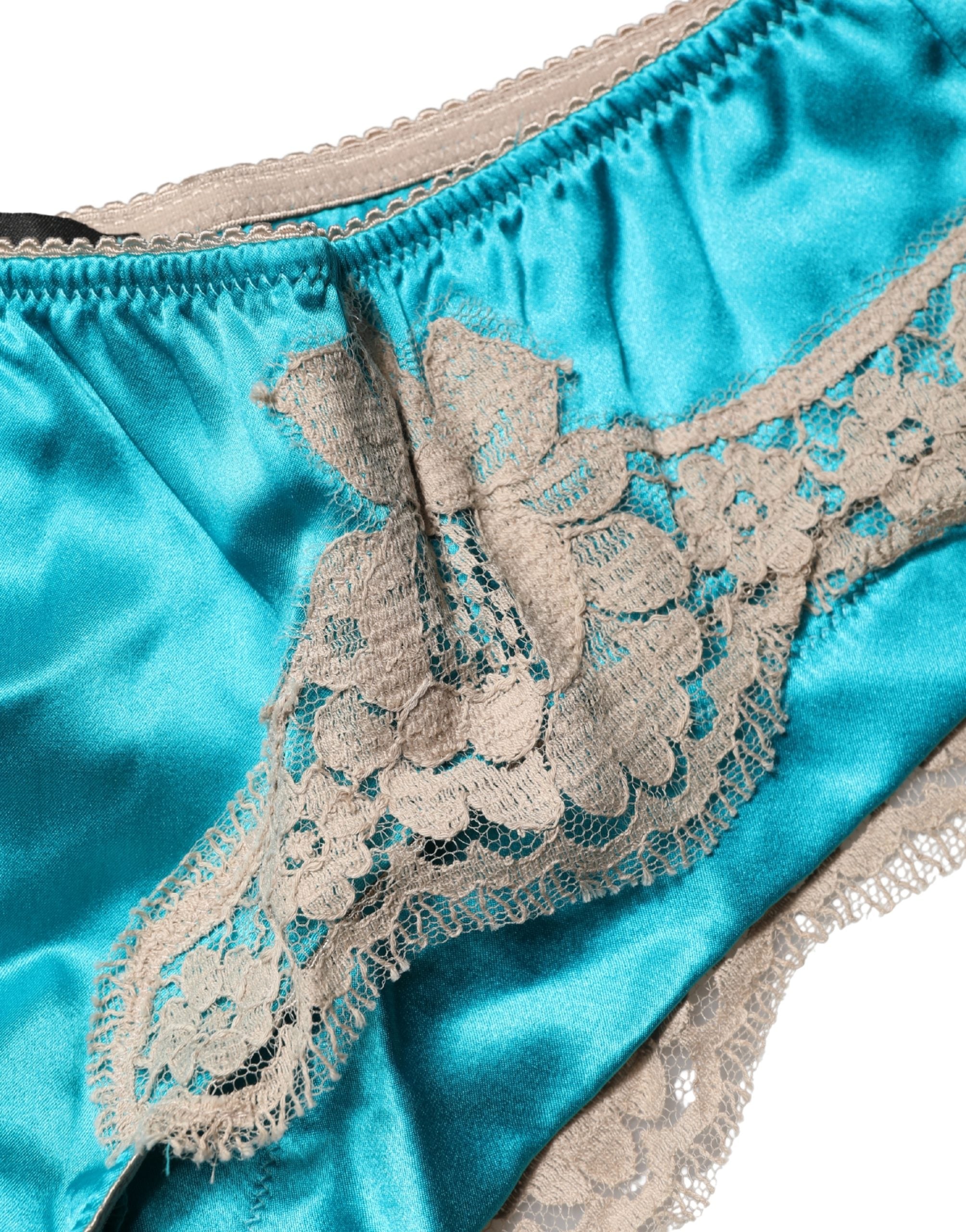 Dolce & Gabbana Blue Silk Satin Floral Lace Panty Brief Women's Underwear