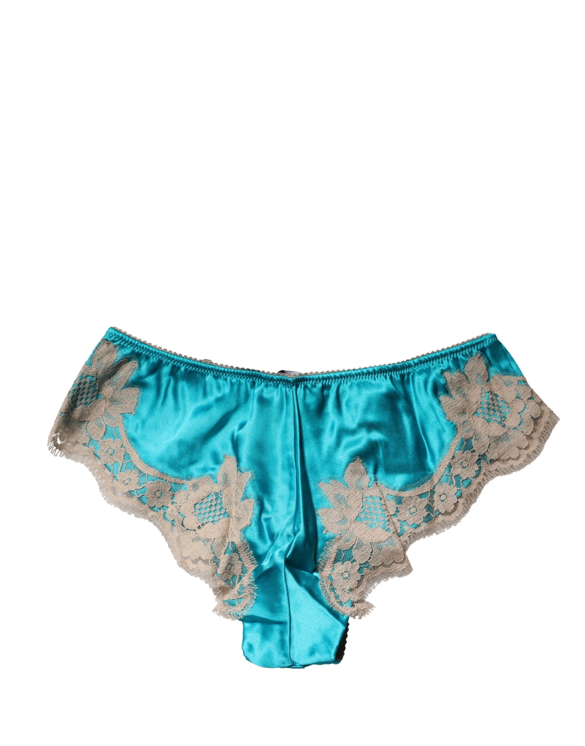 Dolce & Gabbana Blue Silk Satin Floral Lace Panty Brief Women's Underwear