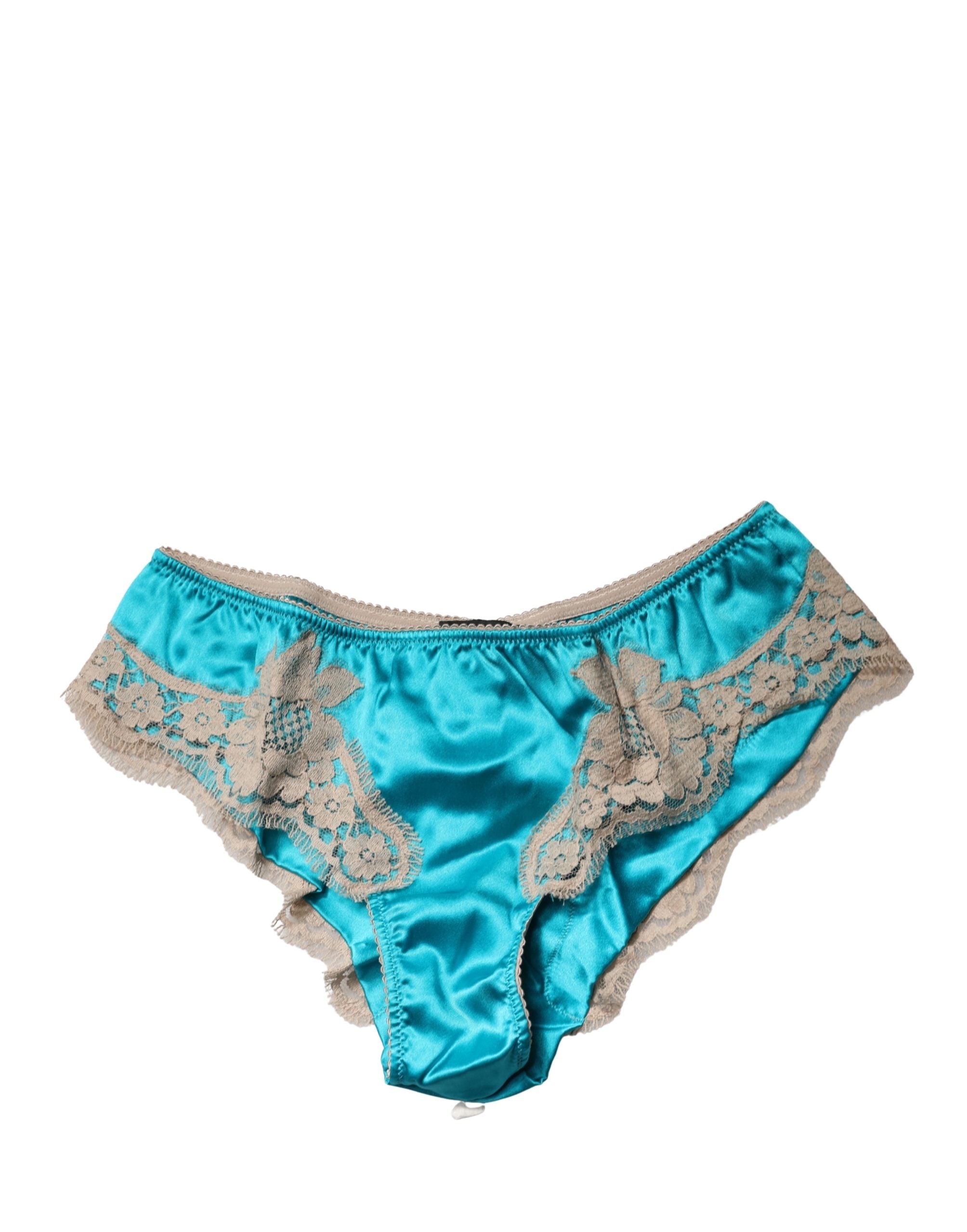 Dolce & Gabbana Blue Silk Satin Floral Lace Panty Brief Women's Underwear