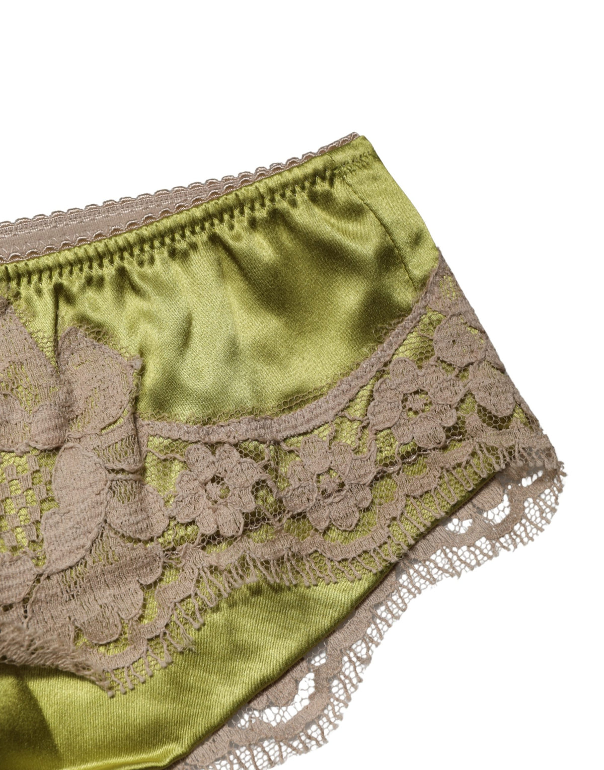 Dolce & Gabbana Underwear Green Silk Satin Floral Lace Panty Women's Brief