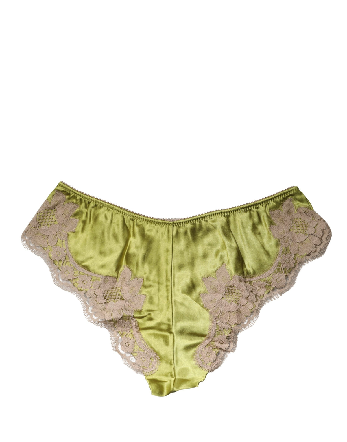 Dolce & Gabbana Underwear Green Silk Satin Floral Lace Panty Women's Brief