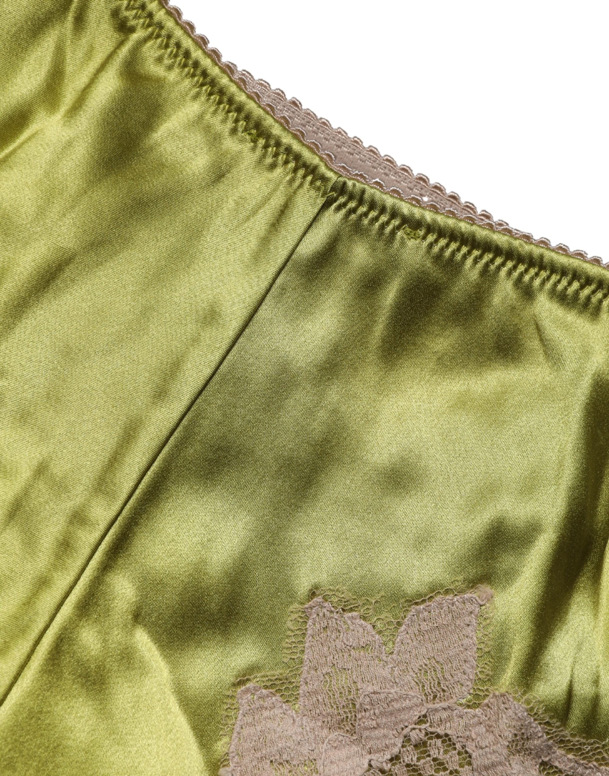 Dolce & Gabbana Underwear Green Silk Satin Floral Lace Panty Women's Brief