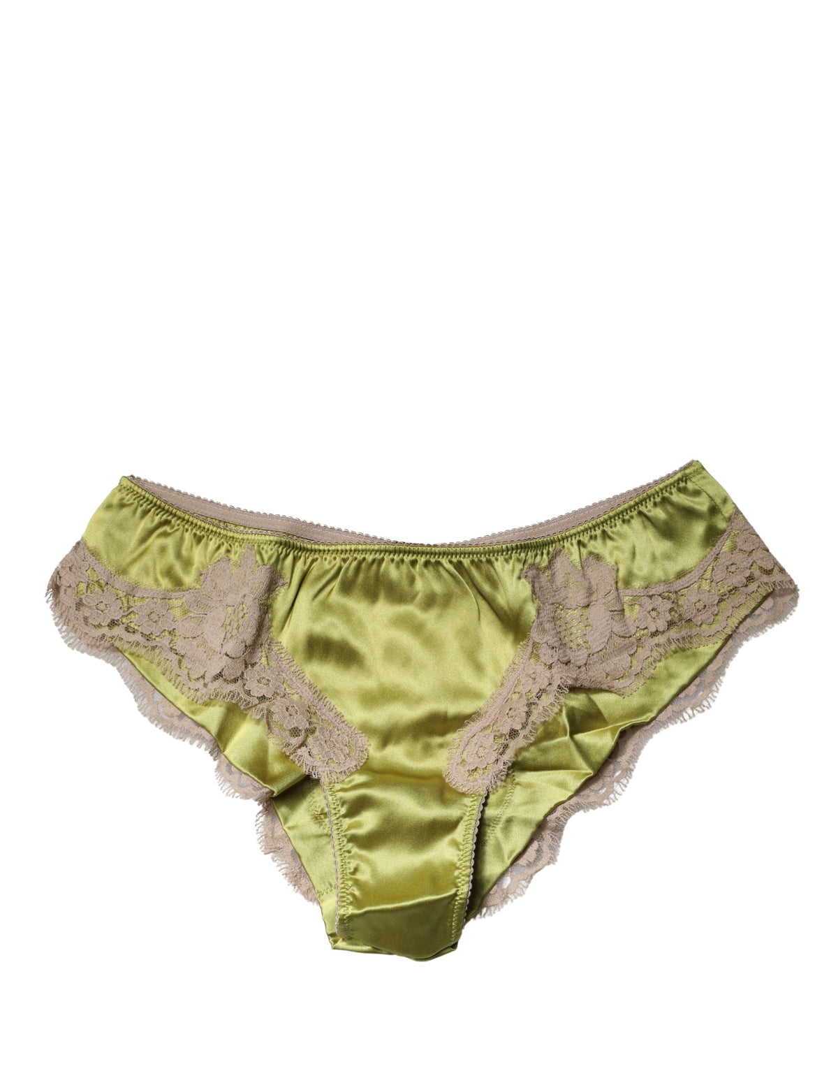 Dolce & Gabbana Underwear Green Silk Satin Floral Lace Panty Women's Brief