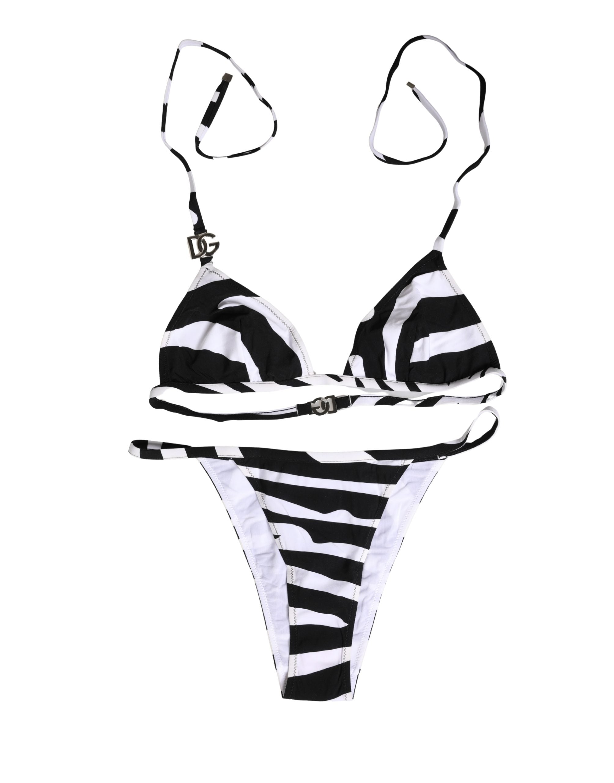 Dolce & Gabbana Black White Zebra Bikini Top Bottom Women's Swimwear