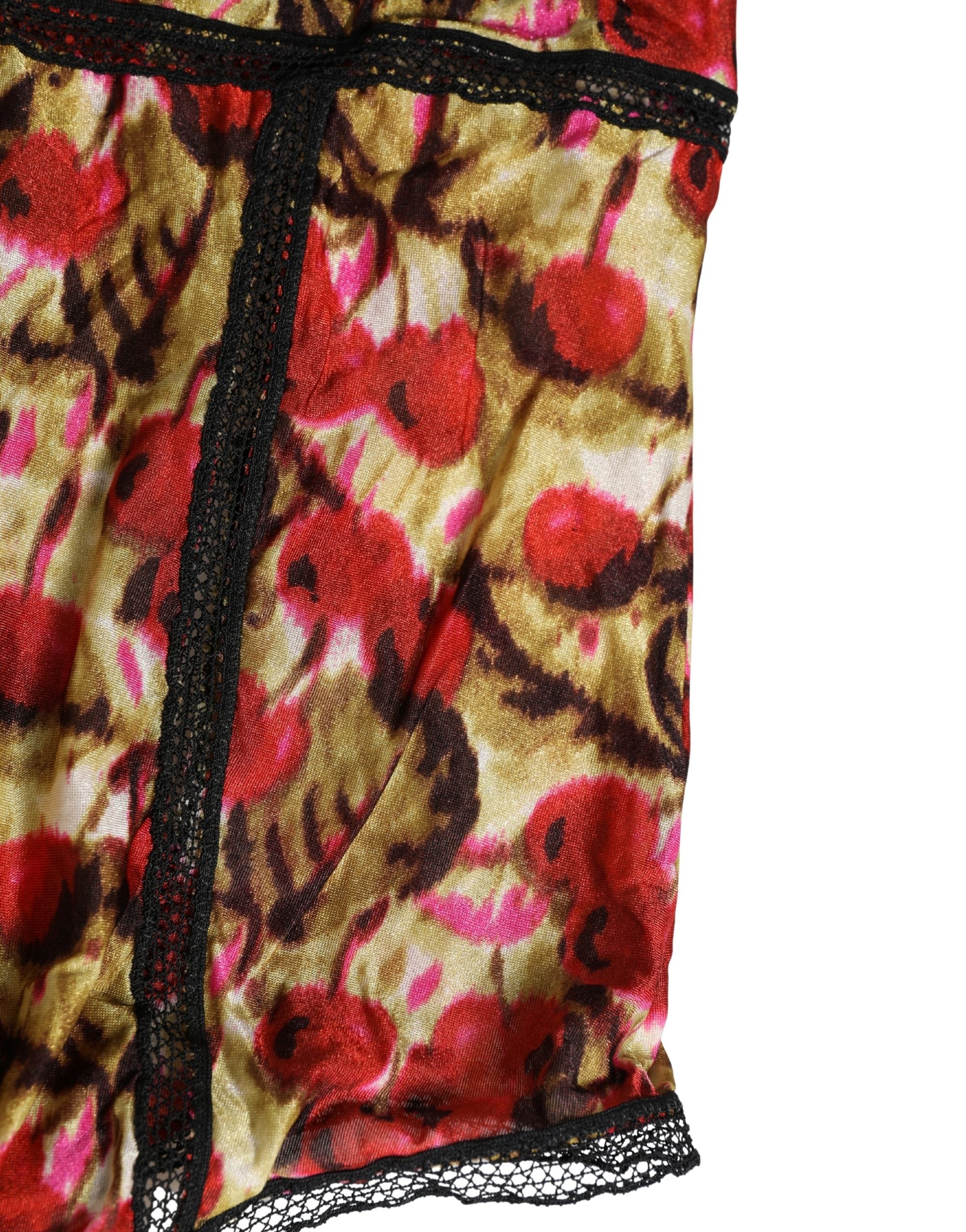 Roberto Cavalli Multicolor CherryPrint Lace Bodysuit Women's Underwear