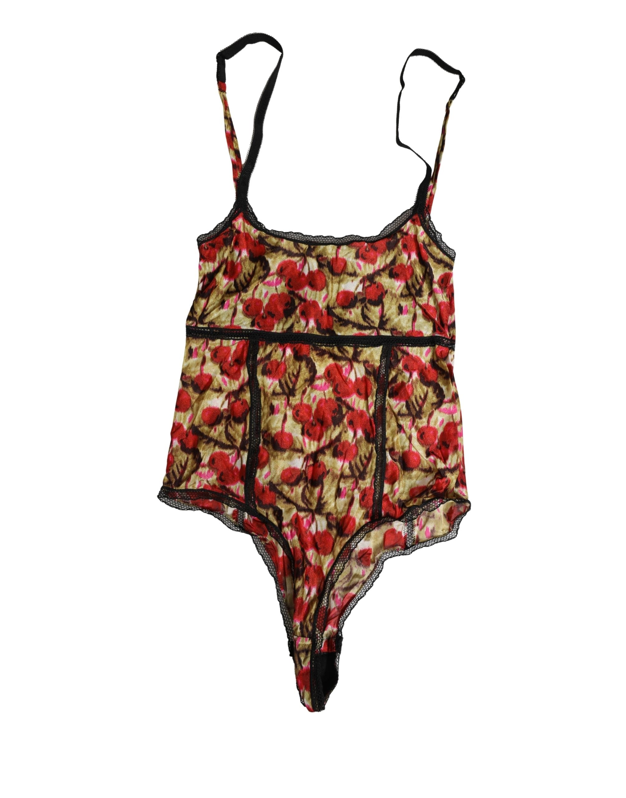 Roberto Cavalli Multicolor CherryPrint Lace Bodysuit Women's Underwear