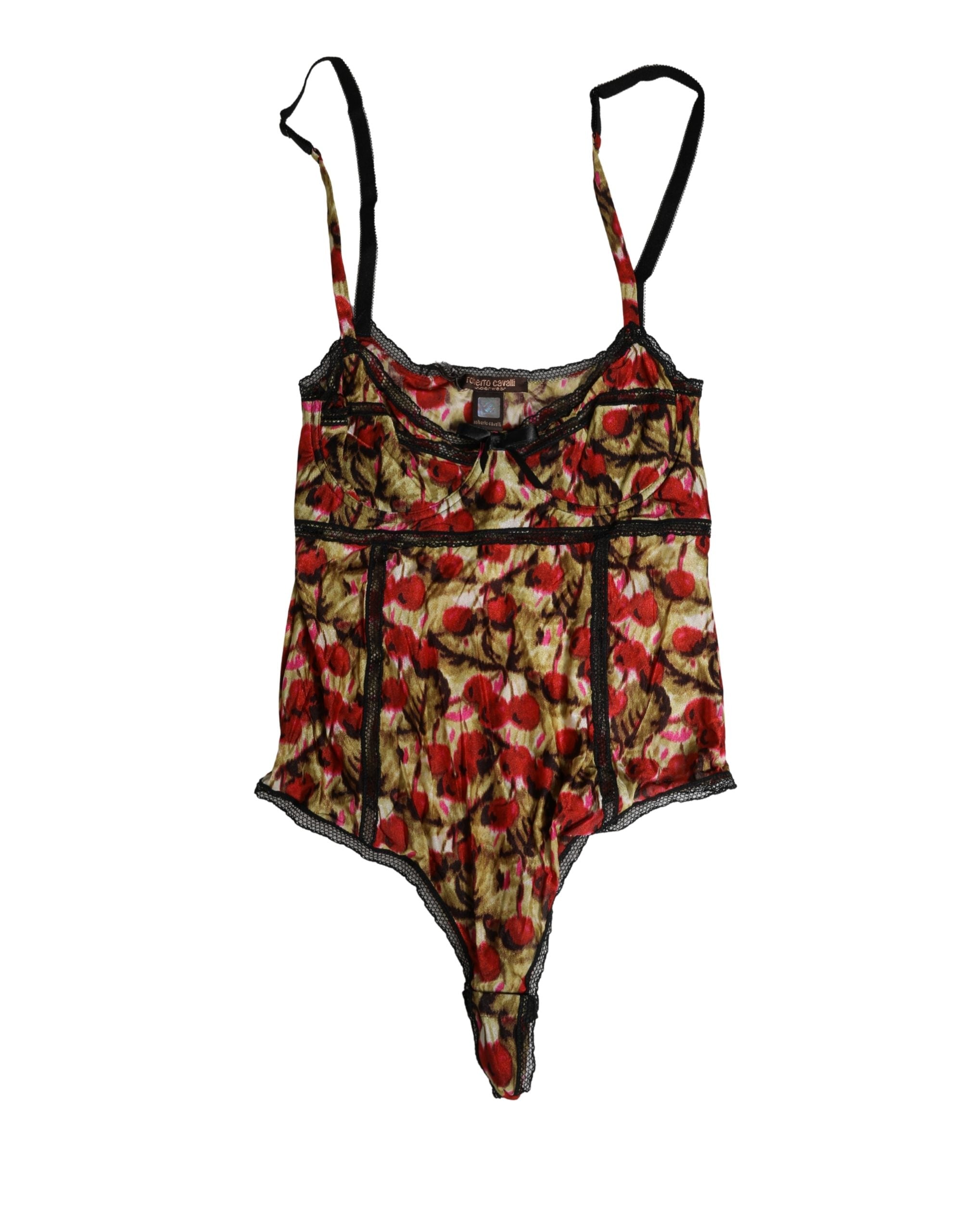 Roberto Cavalli Multicolor CherryPrint Lace Bodysuit Women's Underwear