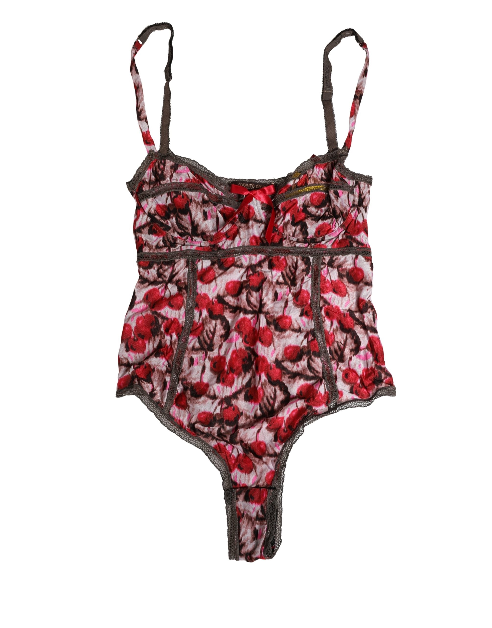 Roberto Cavalli Multicolor CherryPrint Lace Bodysuit Women's Underwear
