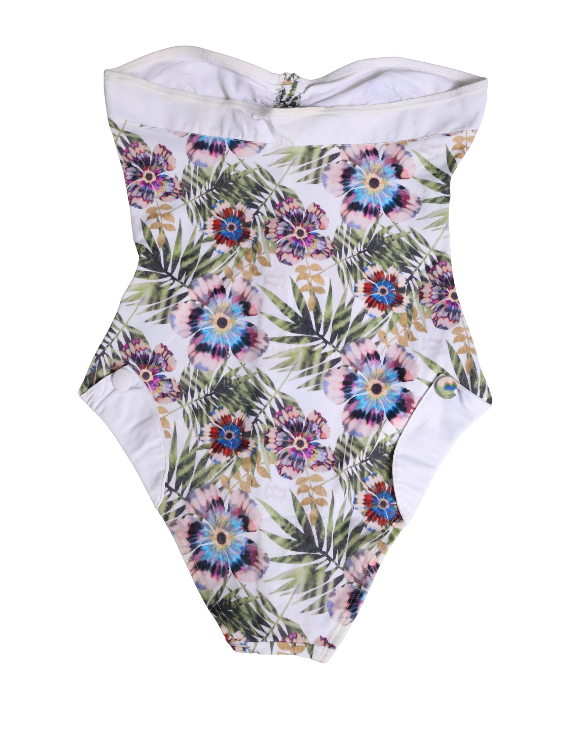 John Galliano White Floral Print Strapless One-Piece Swimsuit Women's Swimwear