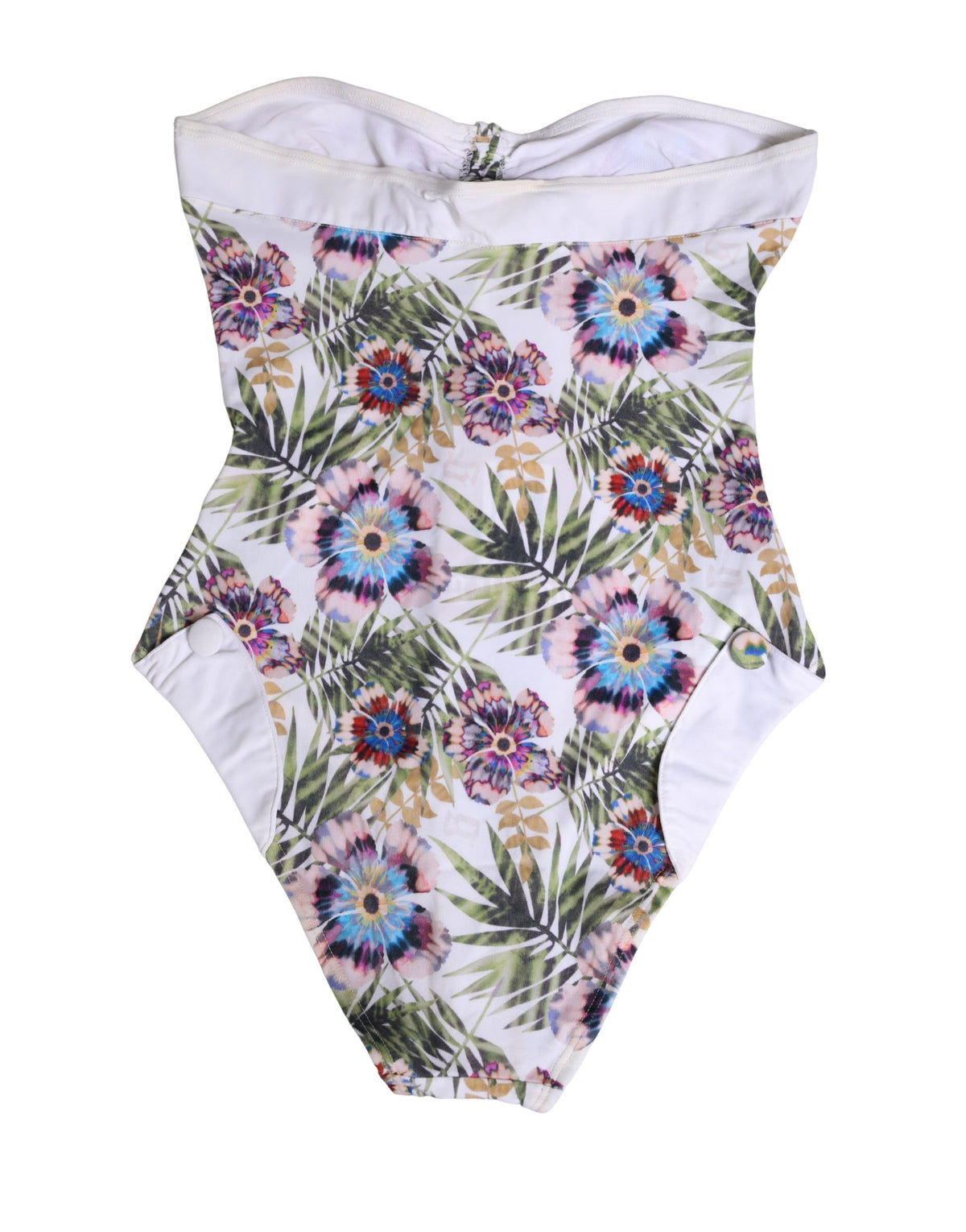 John Galliano White Floral Print Strapless One-Piece Swimsuit Women's Swimwear