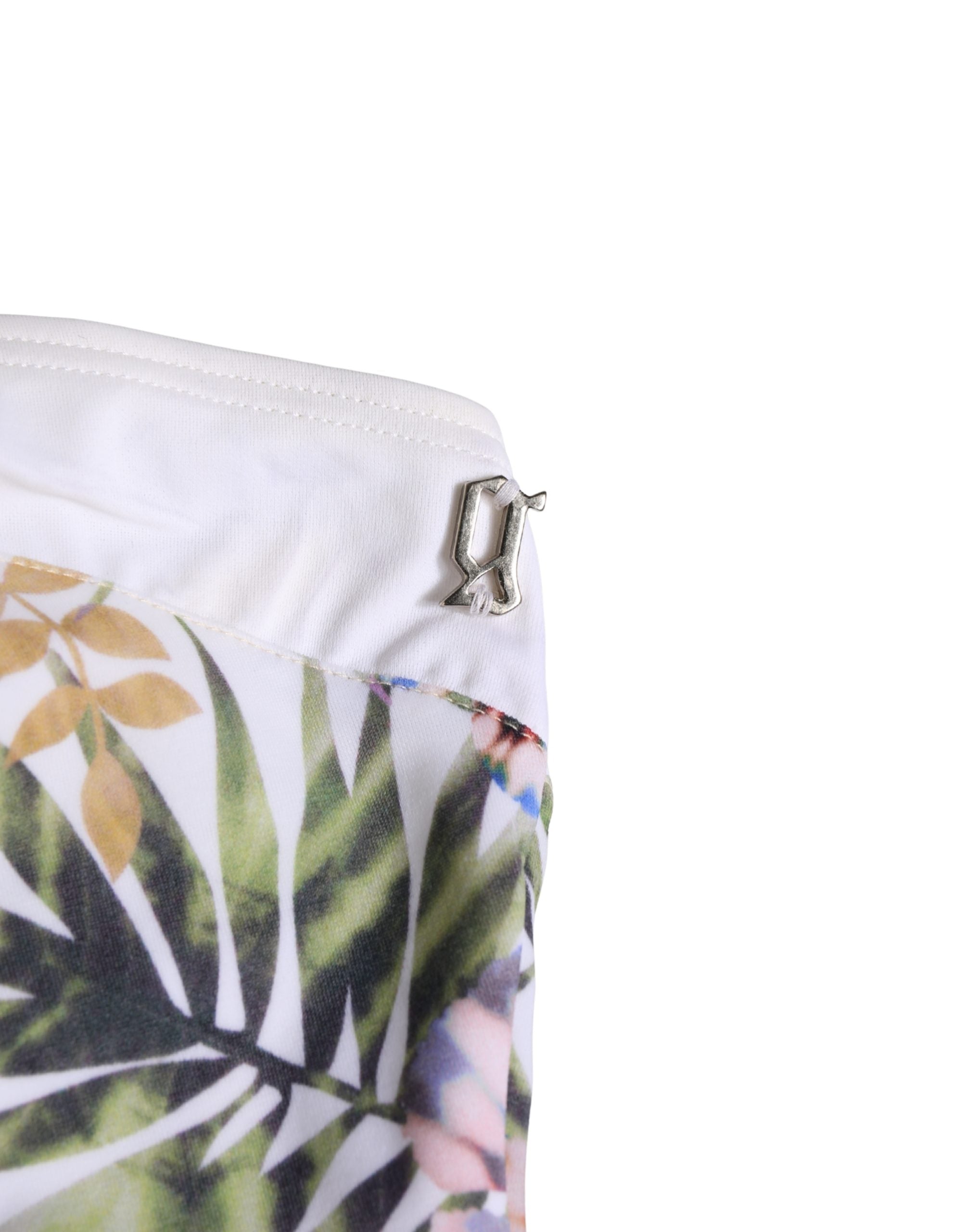 John Galliano White Floral Print Strapless One-Piece Swimsuit Women's Swimwear