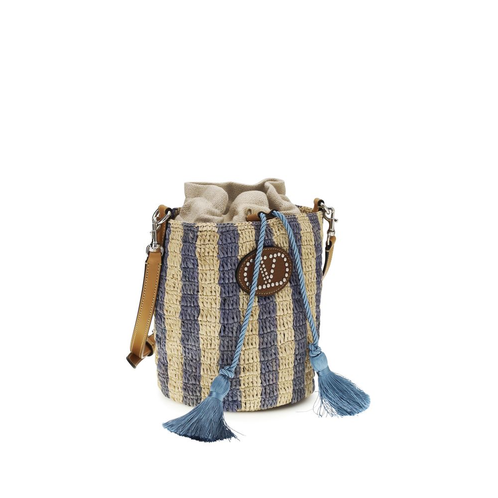 Valentino Garavani Blue Raffia Backet Women's Bag