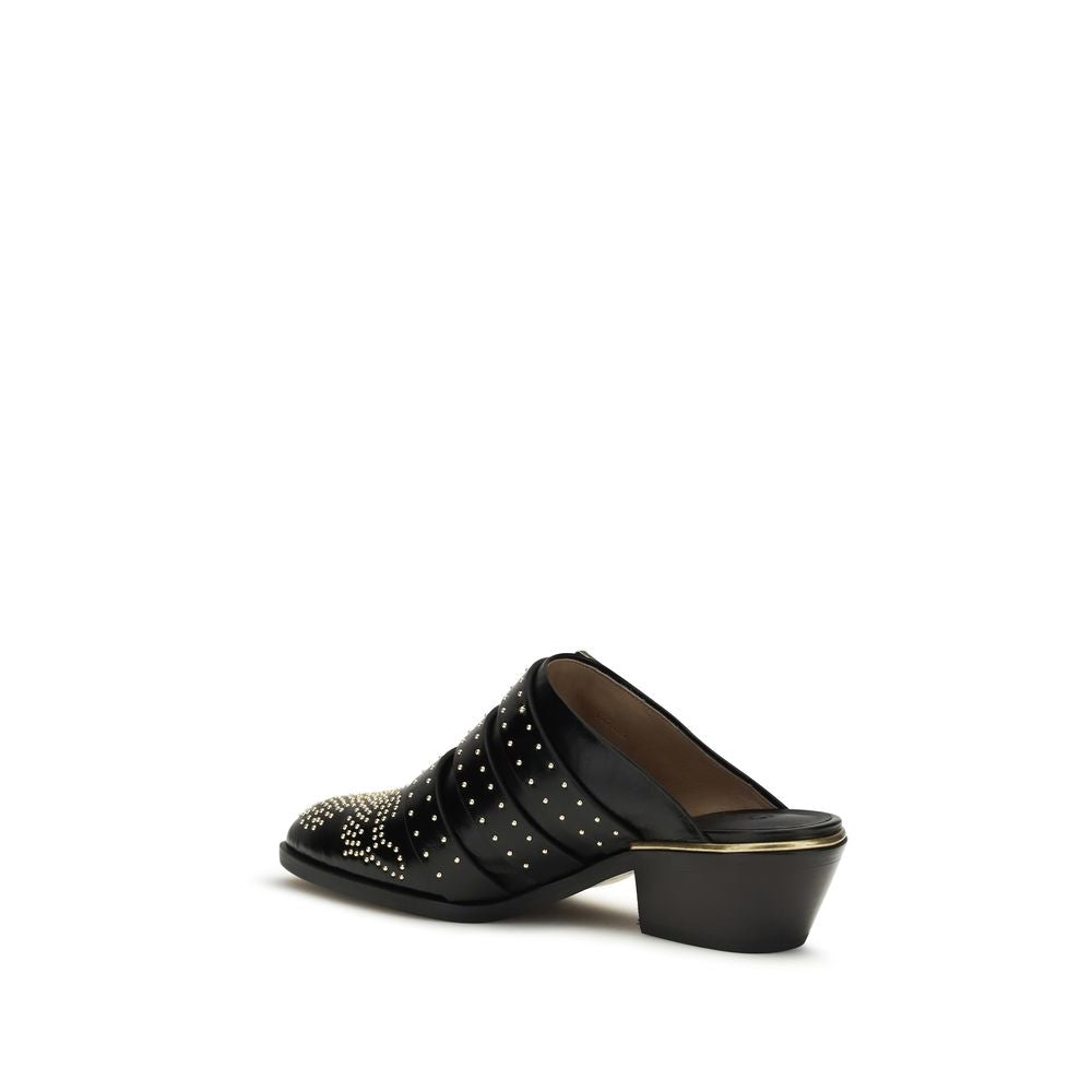 Chloé Black Calf Leather Bos Taurus Women's Mules
