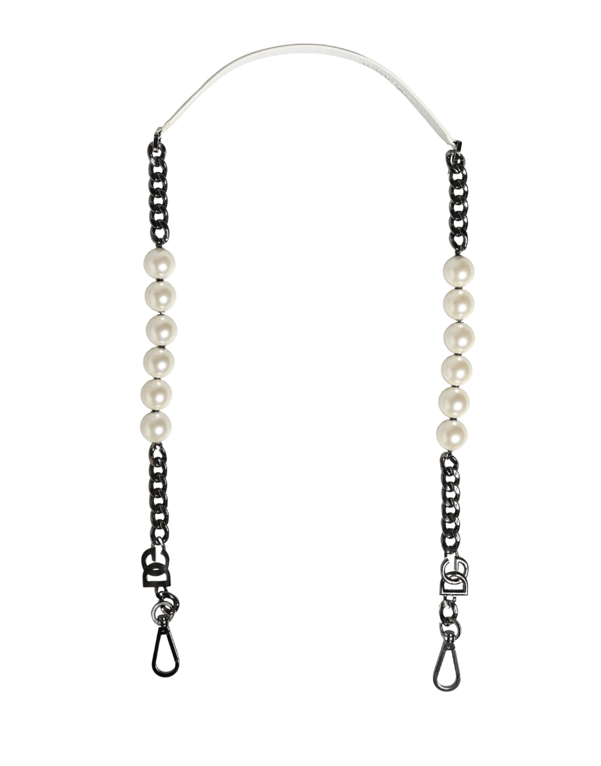 Dolce & Gabbana White Leather Silver Chain Bag Accessory Shoulder Women's Strap