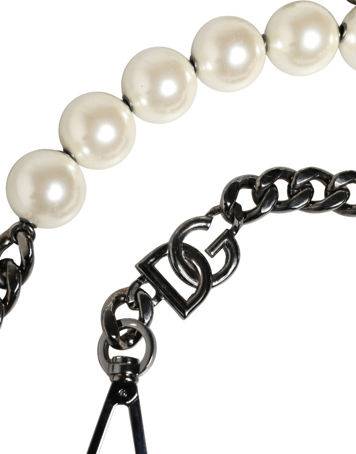 Dolce & Gabbana White Leather Silver Chain Bag Accessory Shoulder Women's Strap