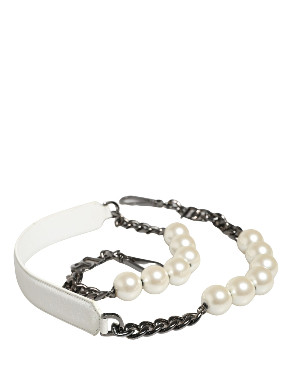 Dolce & Gabbana White Leather Silver Chain Bag Accessory Shoulder Women's Strap