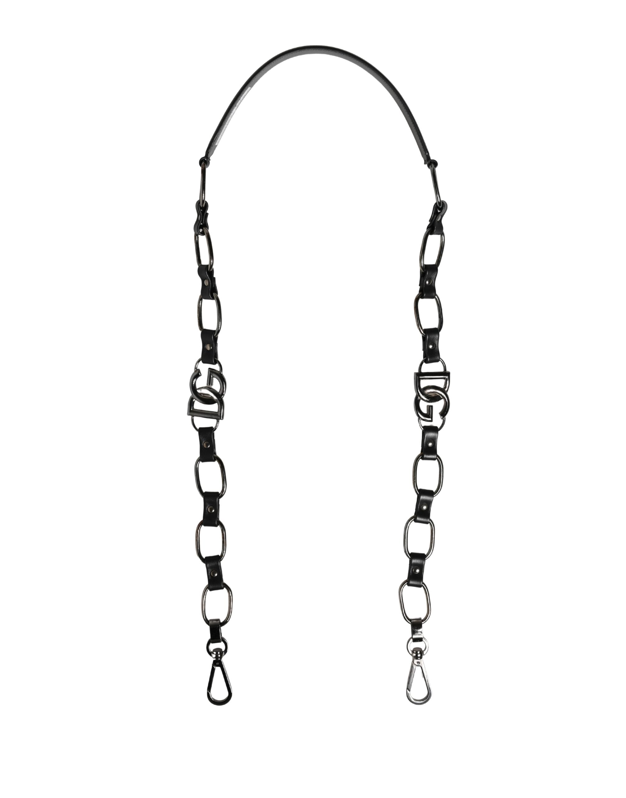 Dolce & Gabbana Black Leather Silver Chain Bag Accessory Shoulder Women's Strap