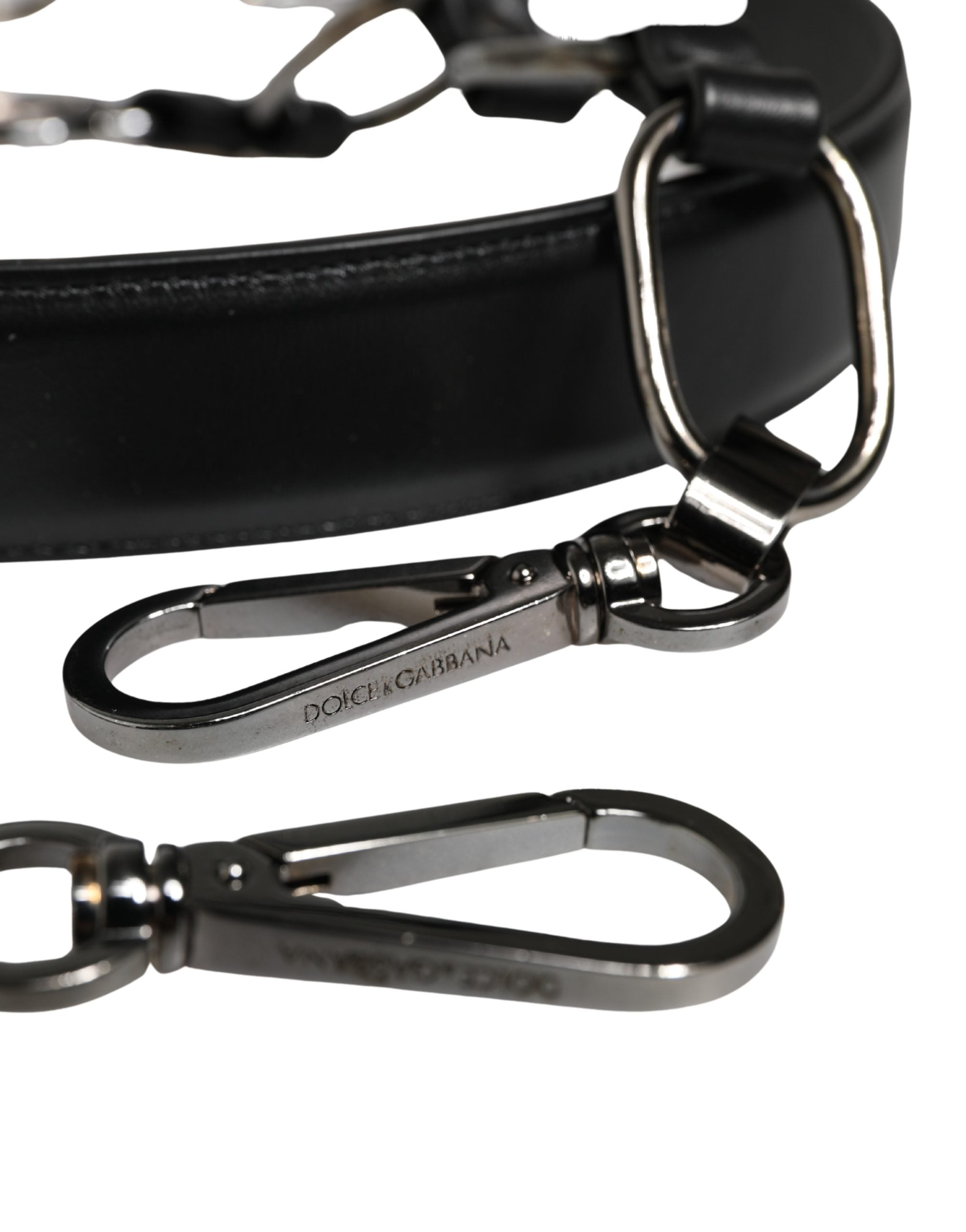 Dolce & Gabbana Black Leather Silver Chain Bag Accessory Shoulder Women's Strap