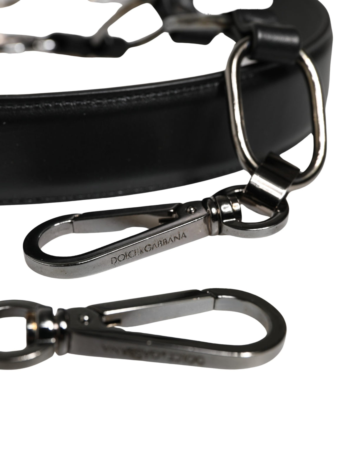 Dolce & Gabbana Black Leather Silver Chain Bag Accessory Shoulder Women's Strap