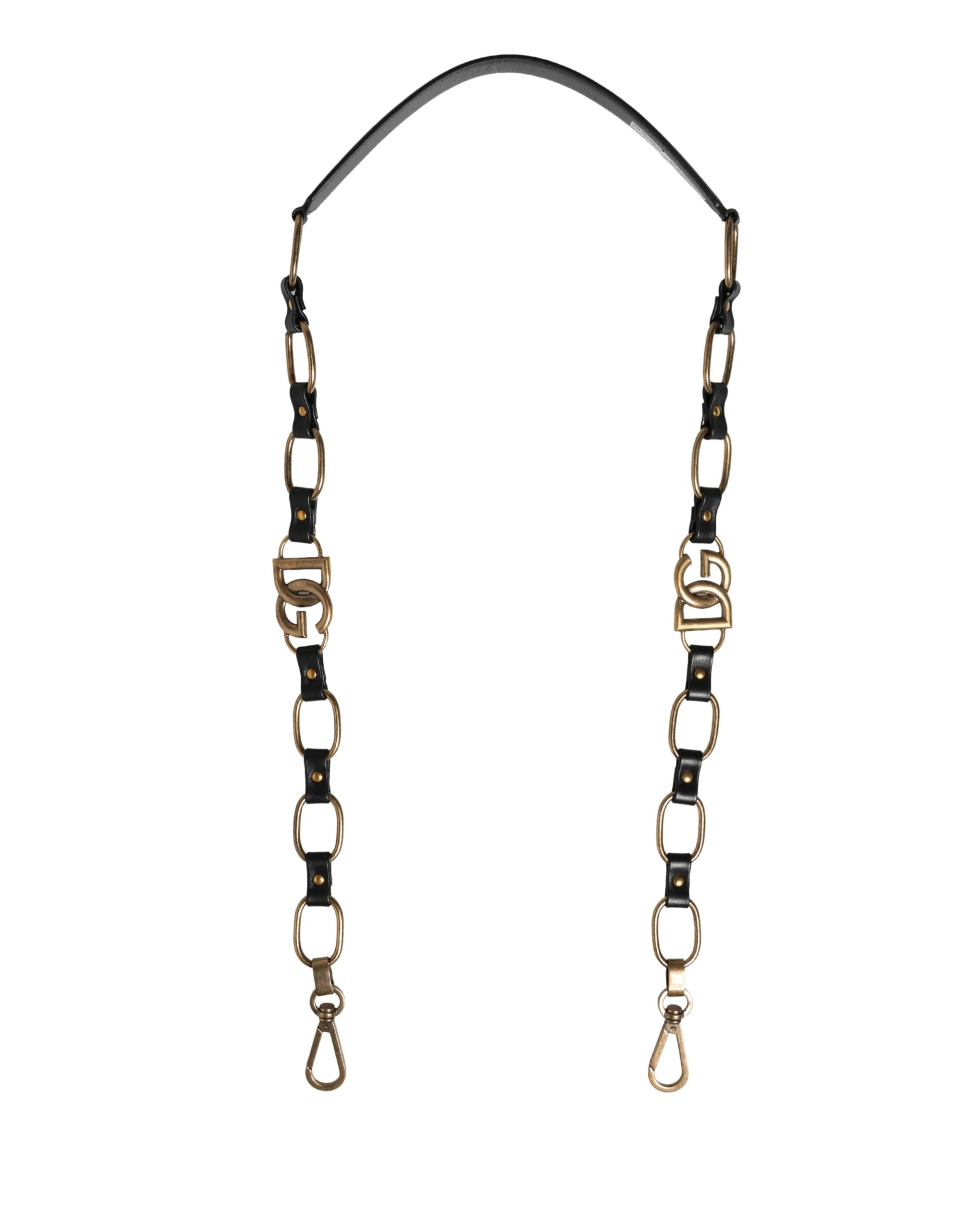 Dolce & Gabbana Black Leather Gold Chain Bag Accessory Shoulder Women's Strap