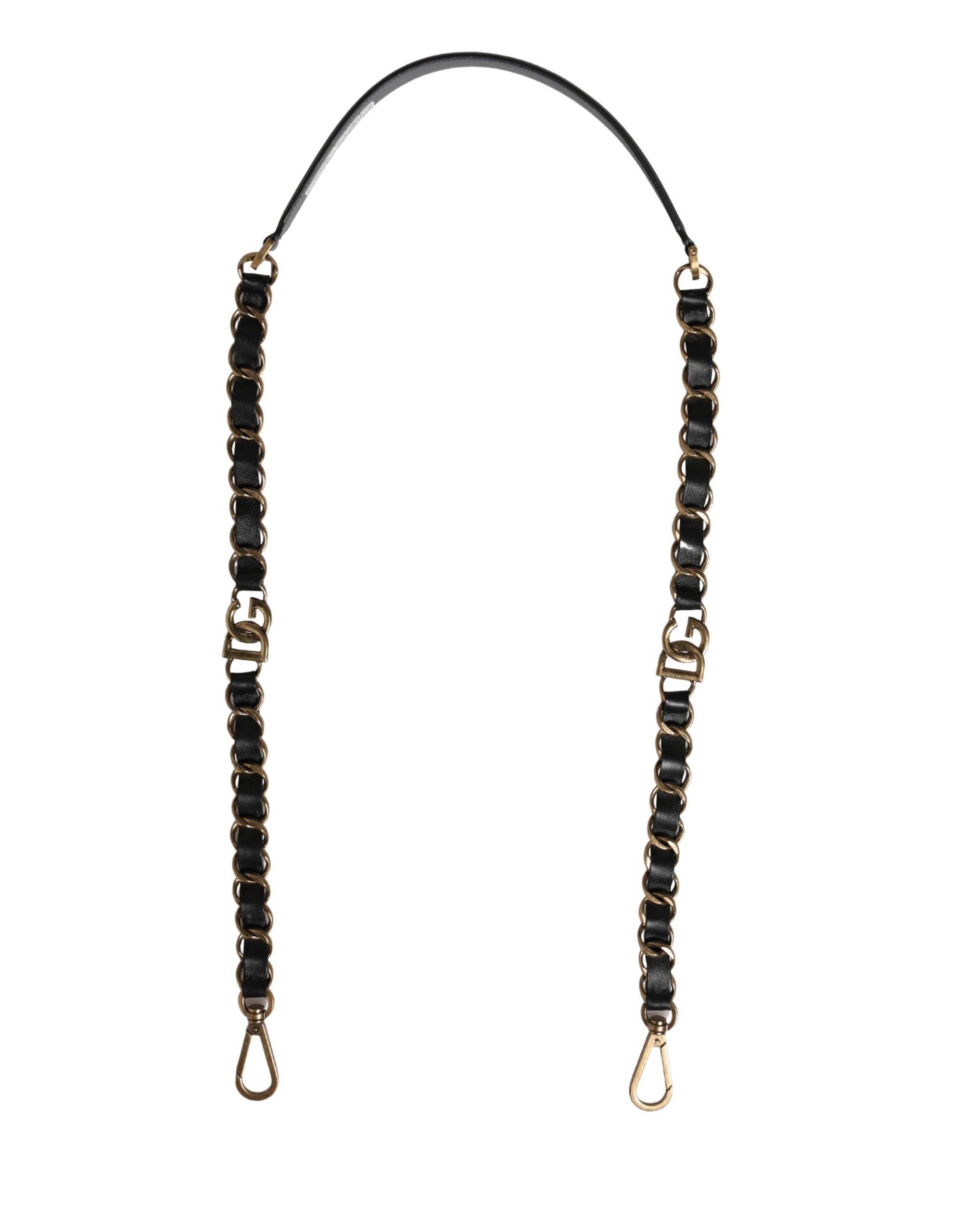 Dolce & Gabbana Black Leather Gold Chain Bag Accessory Shoulder Women's Strap