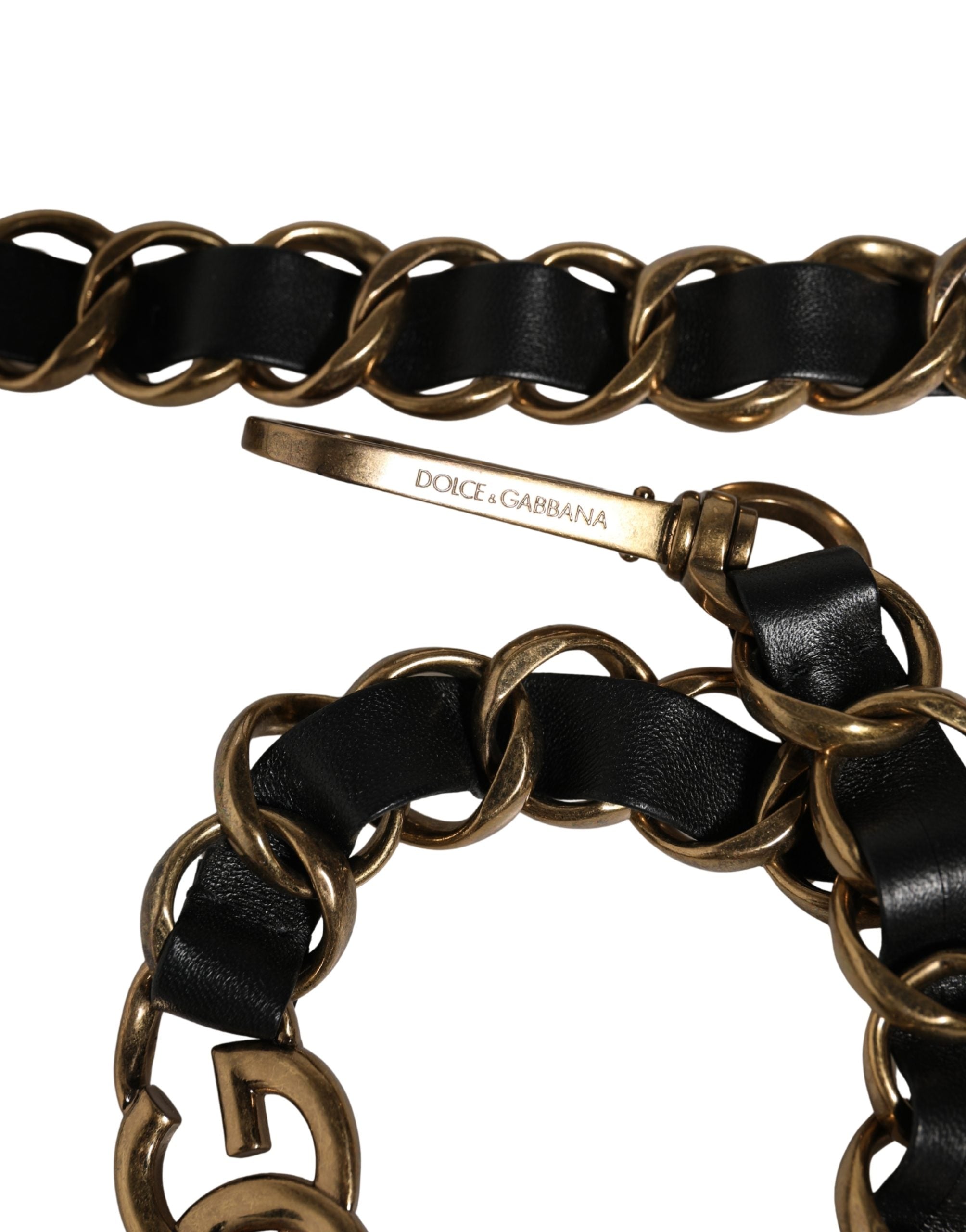 Dolce & Gabbana Black Leather Gold Chain Bag Accessory Shoulder Women's Strap