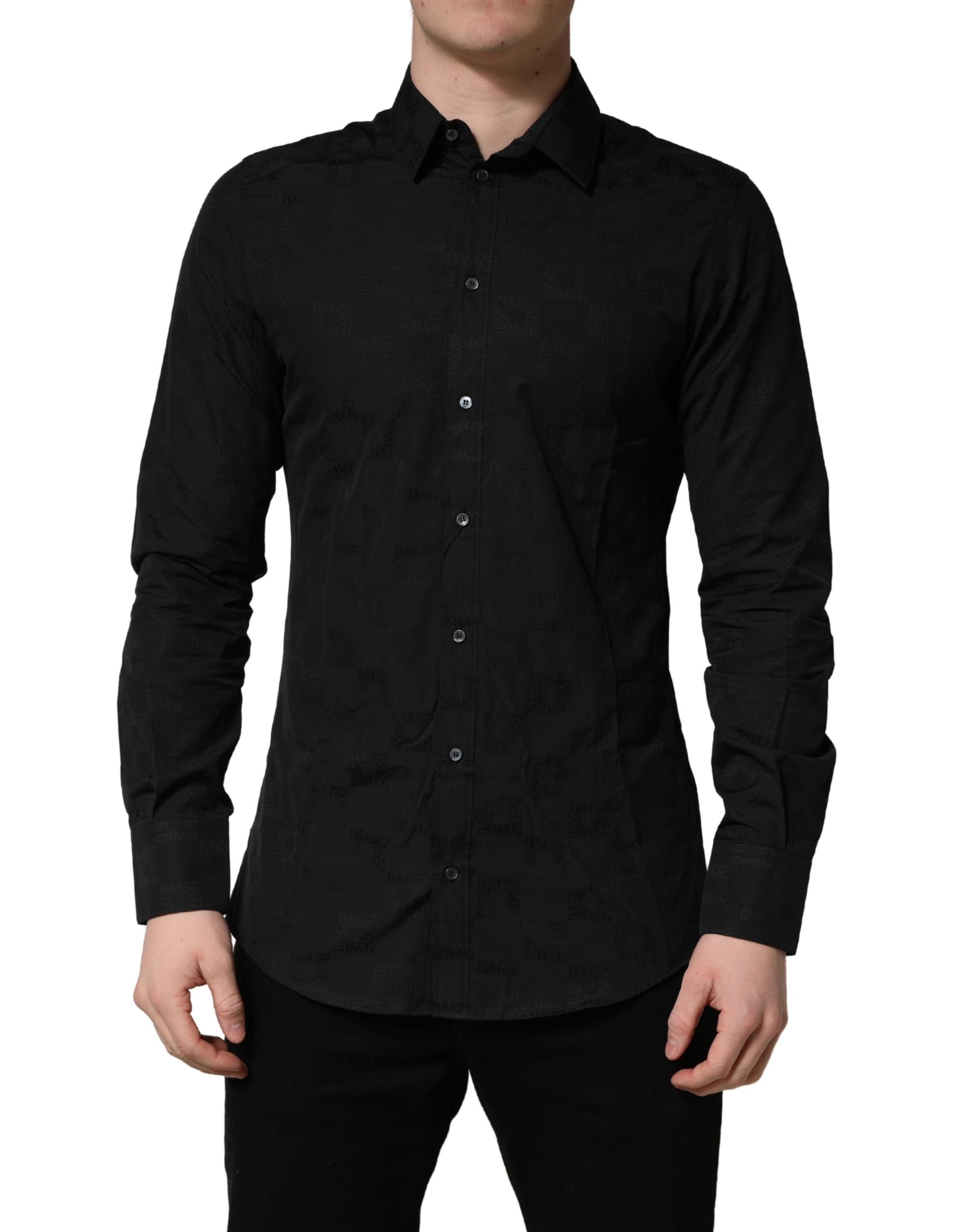 Dolce & Gabbana Black MARTINI Cotton Slim Dress Formal Men's Shirt