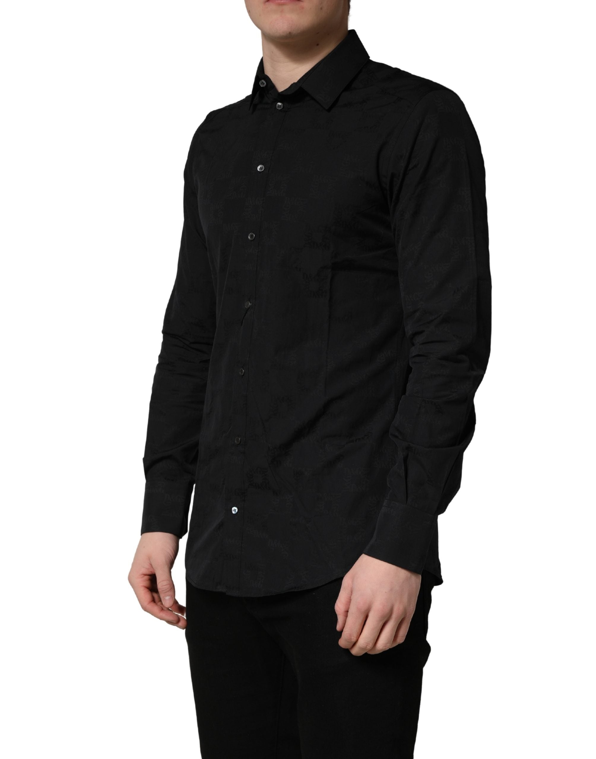 Dolce & Gabbana Black MARTINI Cotton Slim Dress Formal Men's Shirt