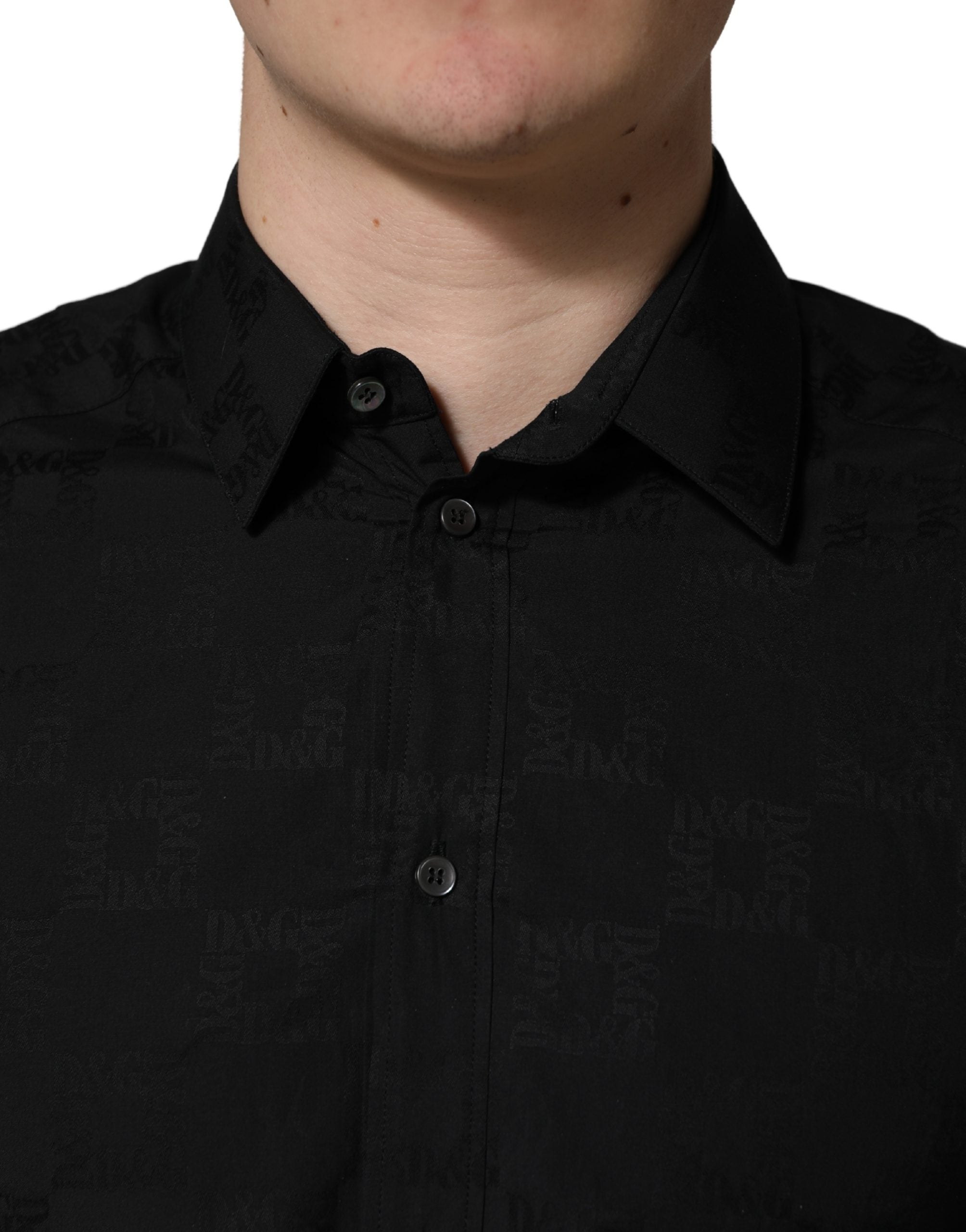 Dolce & Gabbana Black MARTINI Cotton Slim Dress Formal Men's Shirt