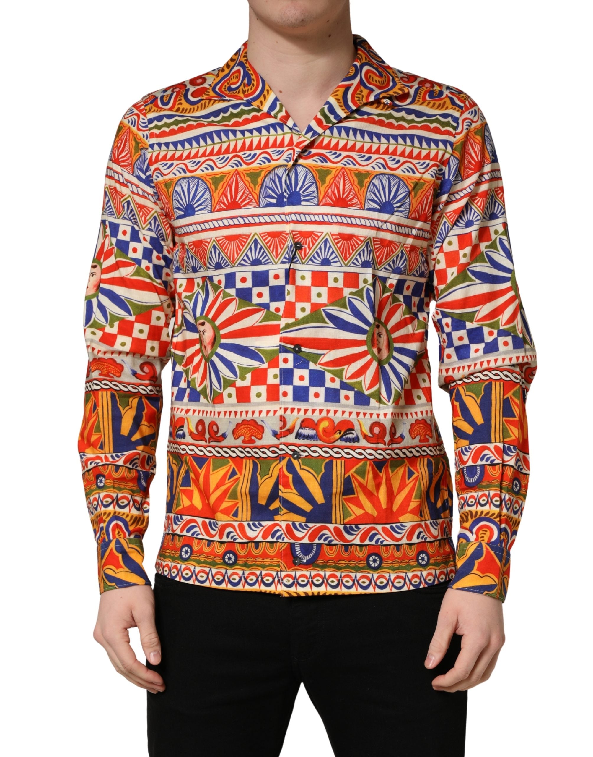 Dolce & Gabbana Multicolor Sicilian Carretto Twill Cotton Men Men's Shirt