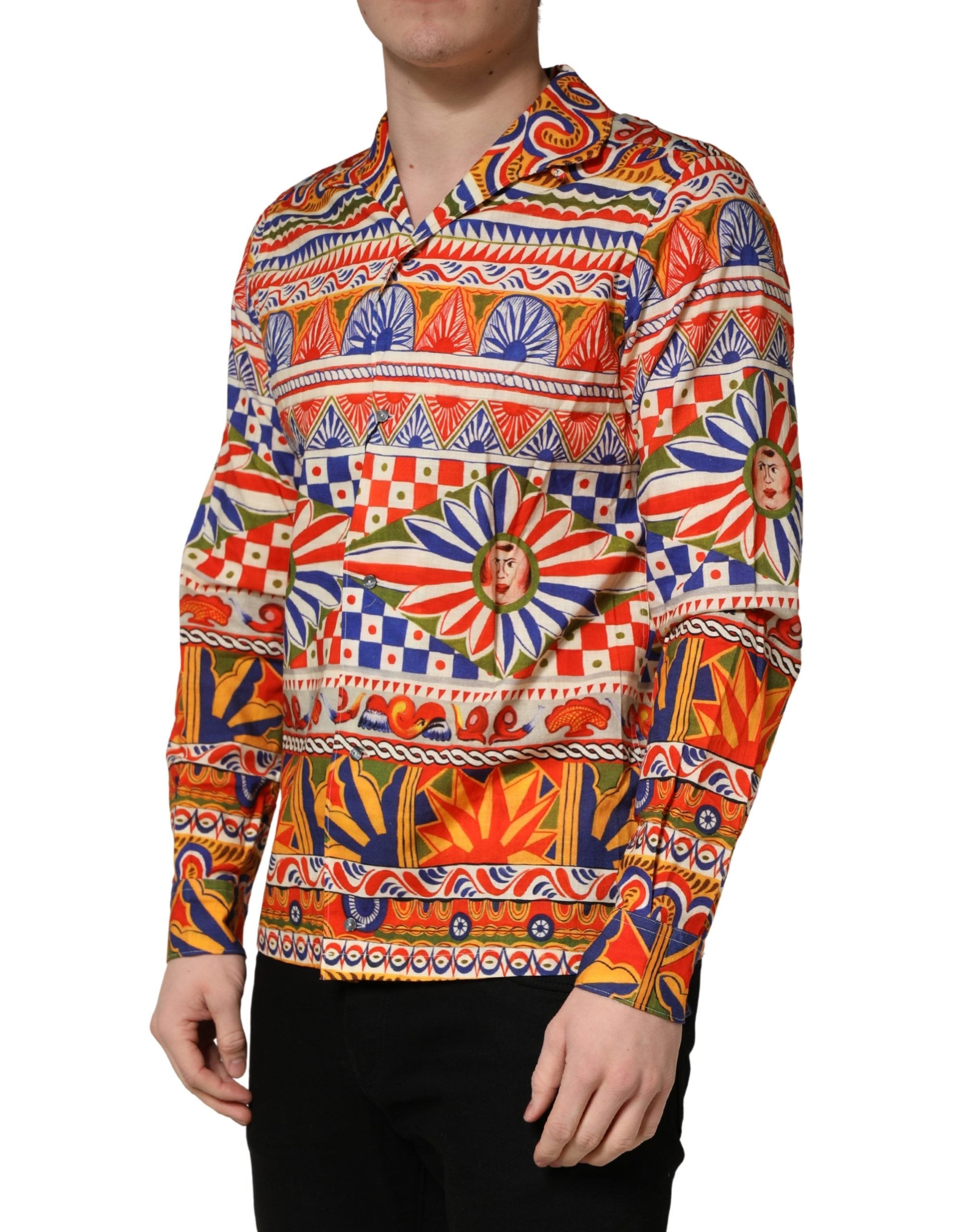 Dolce & Gabbana Multicolor Sicilian Carretto Twill Cotton Men Men's Shirt