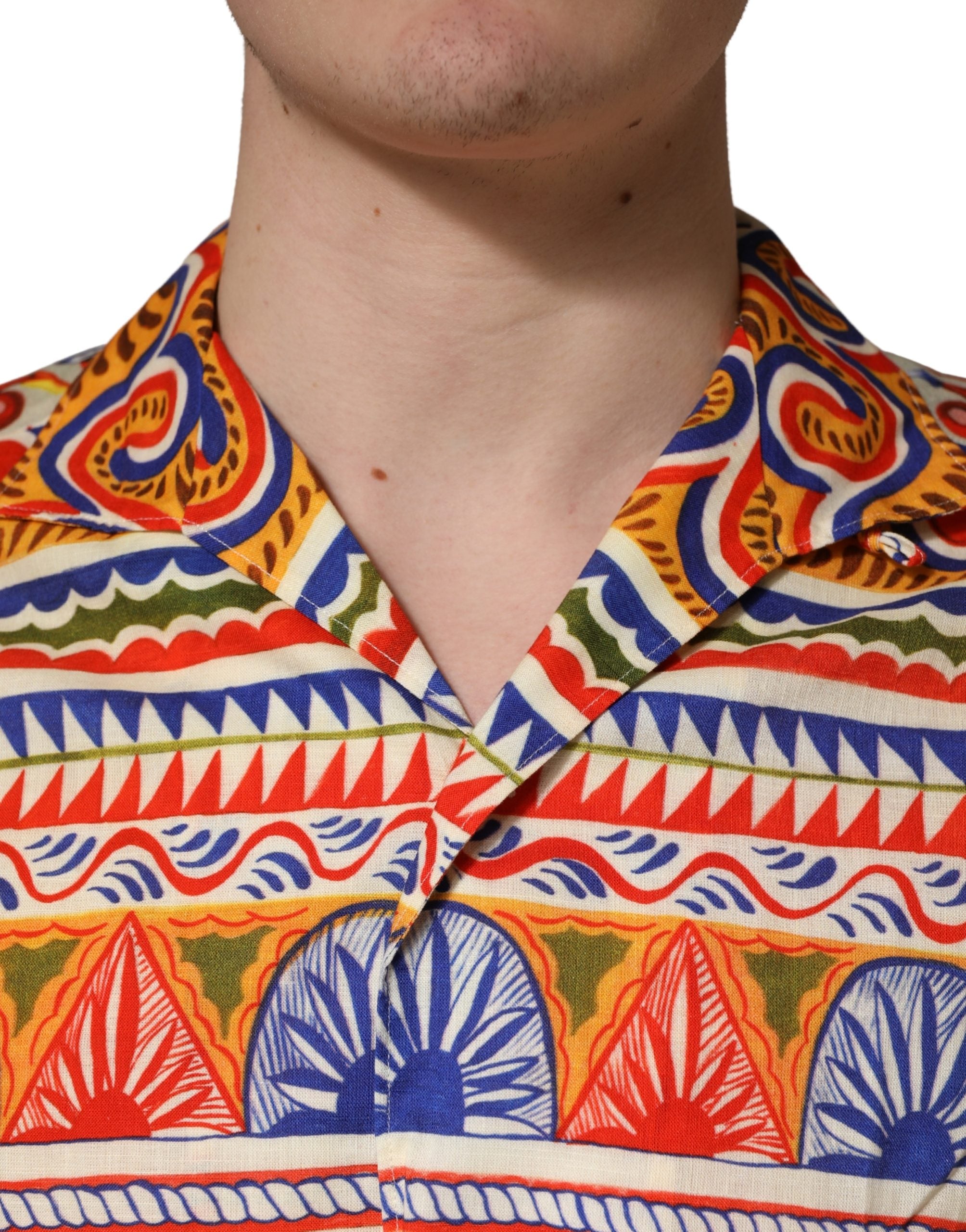 Dolce & Gabbana Multicolor Sicilian Carretto Twill Cotton Men Men's Shirt