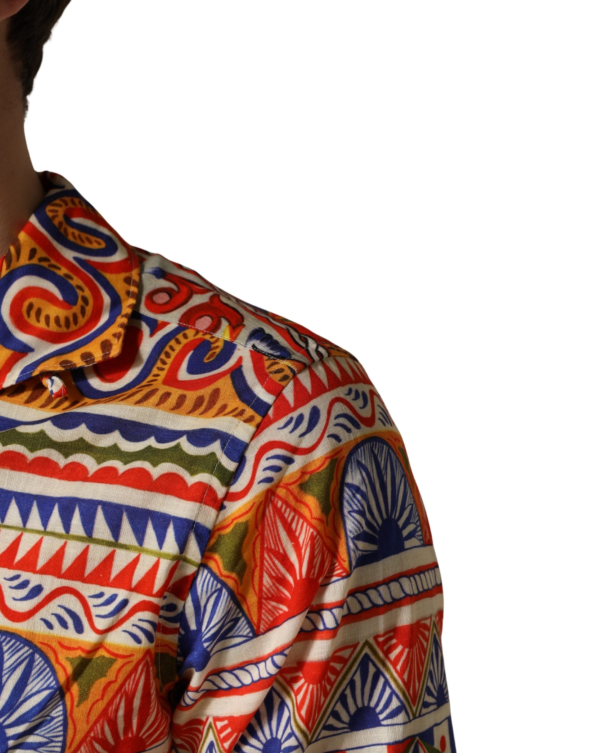 Dolce & Gabbana Multicolor Sicilian Carretto Twill Cotton Men Men's Shirt