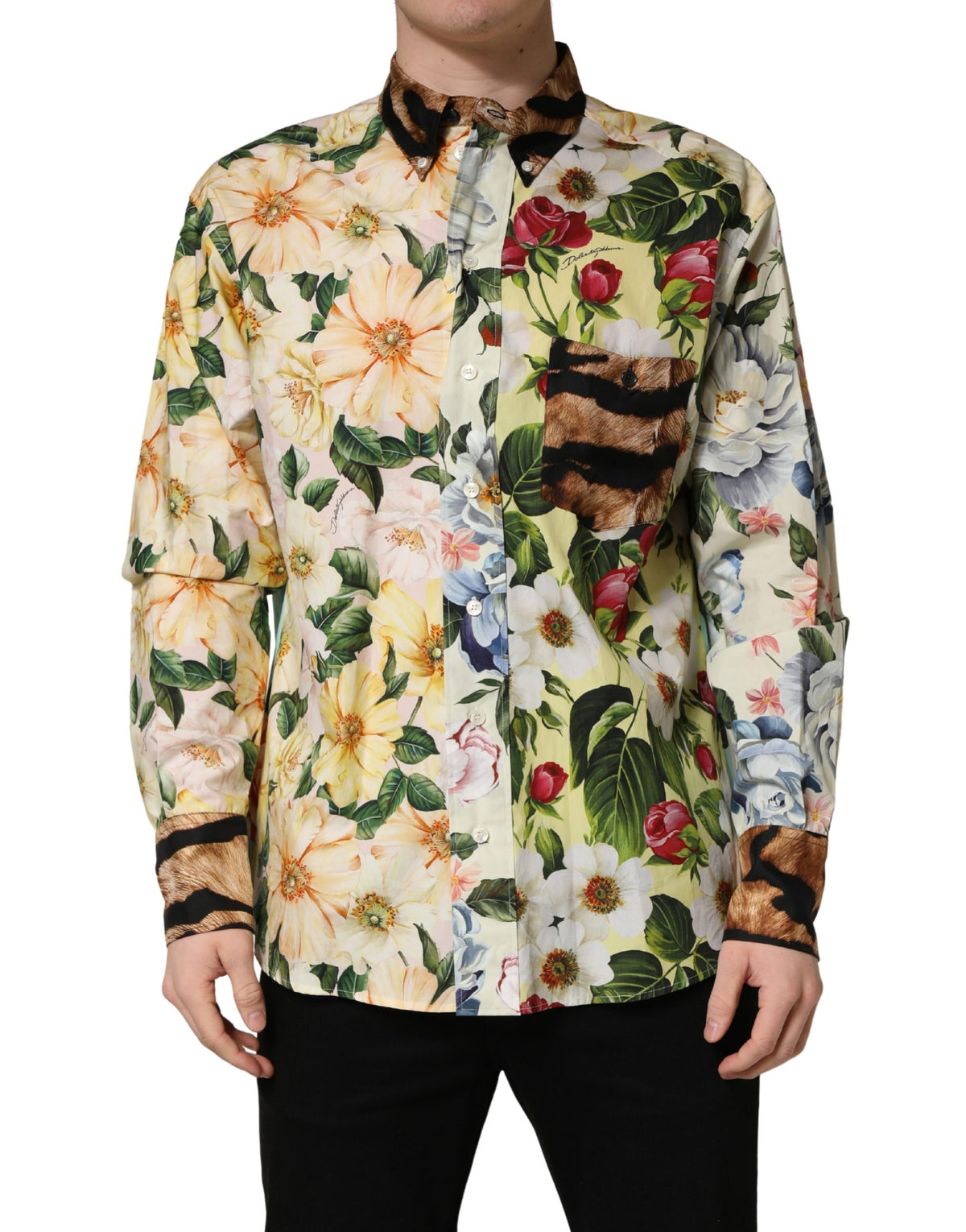 Dolce & Gabbana Multicolor Floral Animal Print Collared Men's Shirt