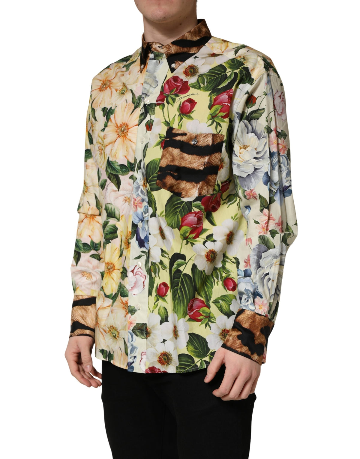 Dolce & Gabbana Multicolor Floral Animal Print Collared Men's Shirt